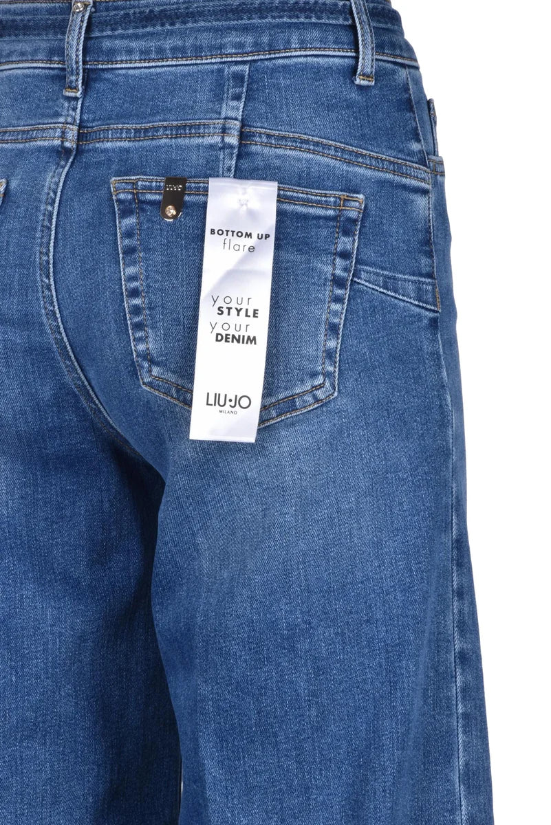 Blue Bottom Up Flare Cotton Jeans