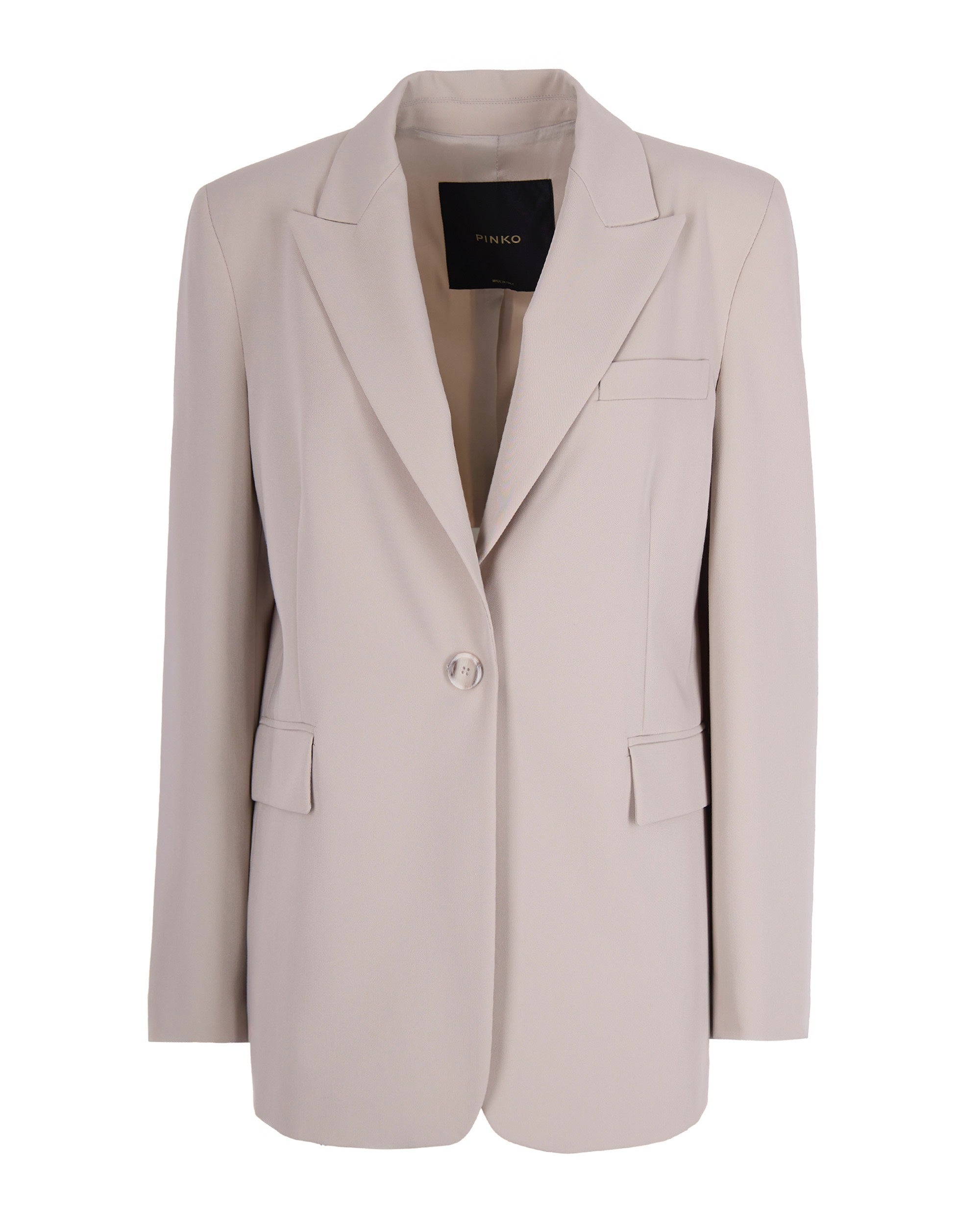 Beige Single-Breasted Blazer With Notched Lapels