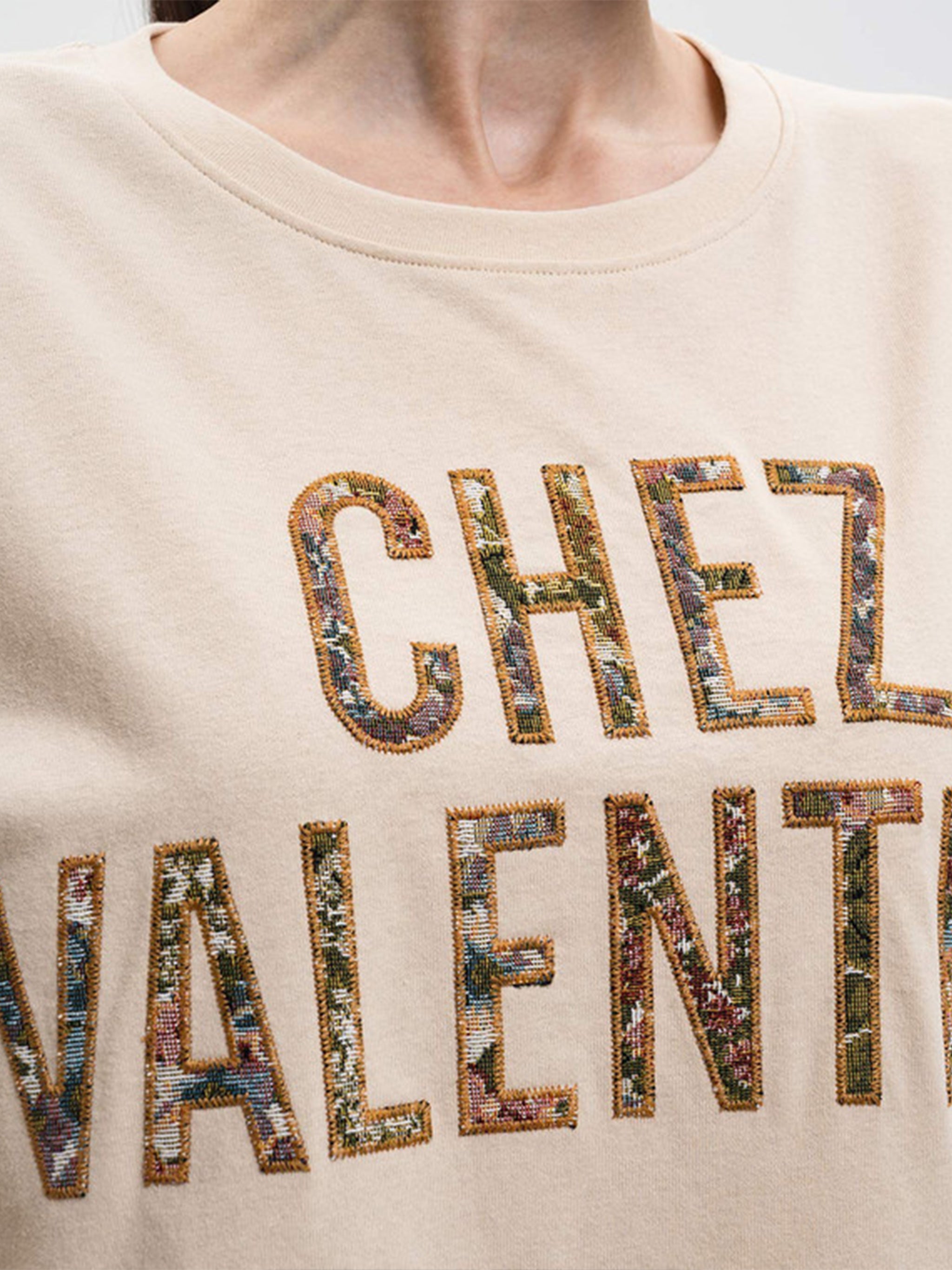 Neutral Relaxed-Fit Textured Lettering T-shirt