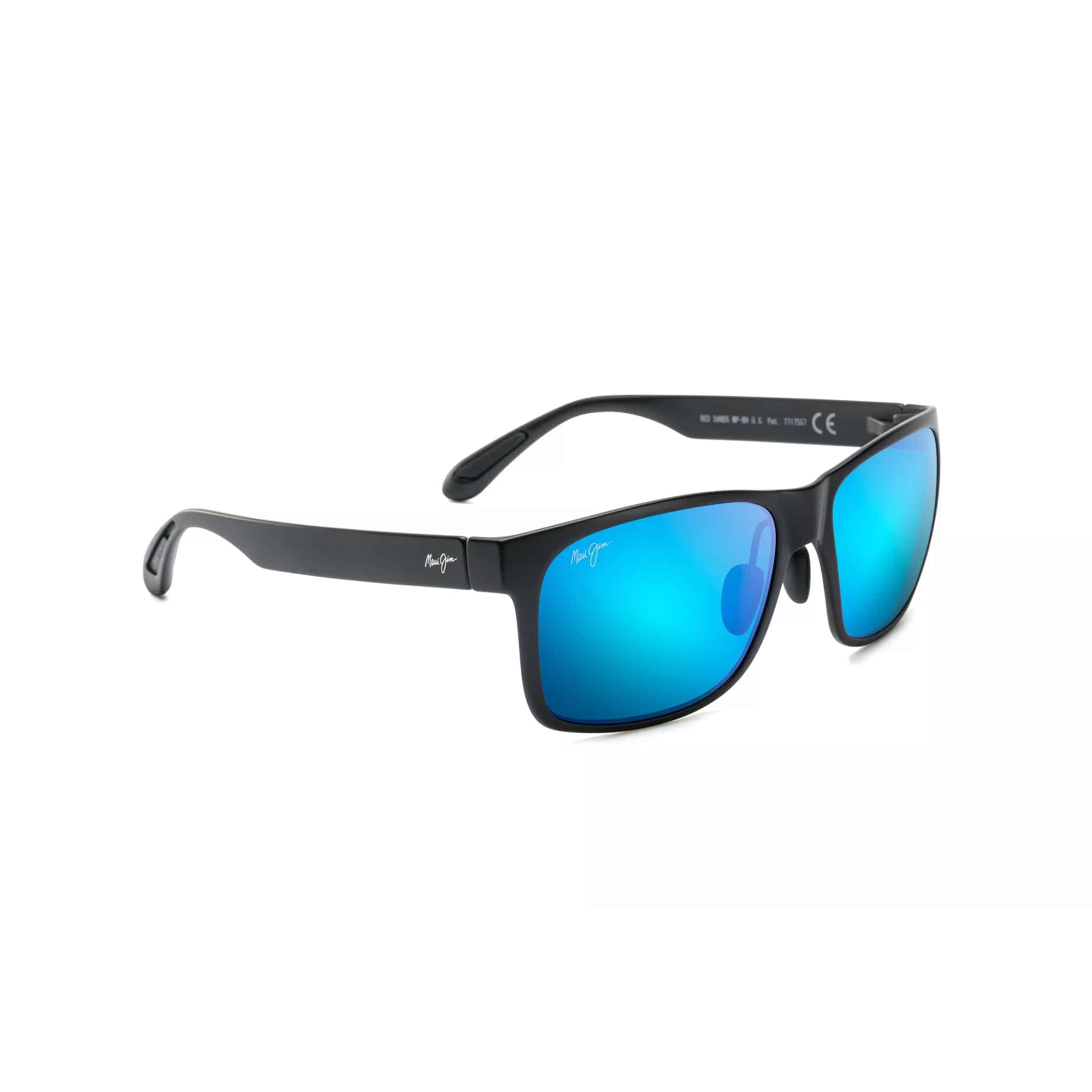 Red Sands Rectangular Frame Sunglasses in Matte Black with Blue Mirrored Lenses