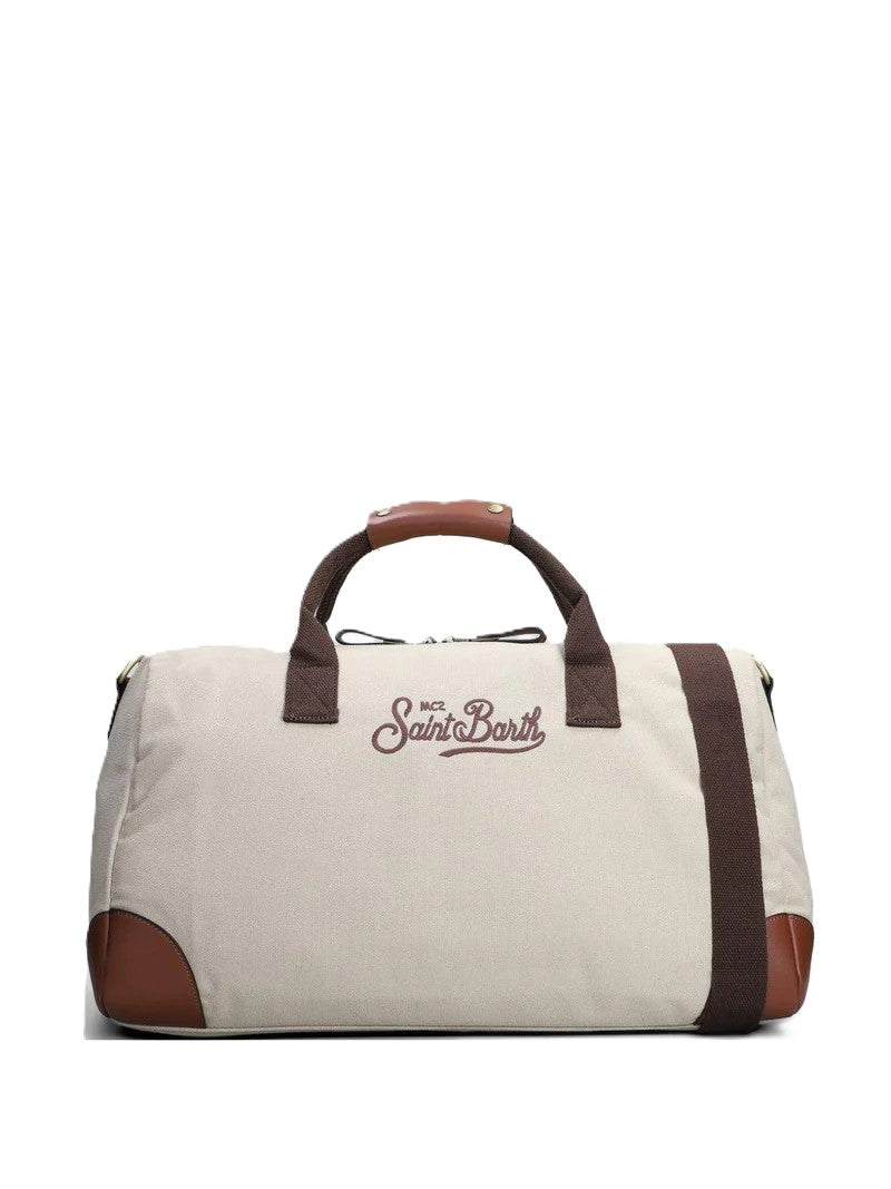 Cylindrical Duffle Bag with Brown Leather Accents