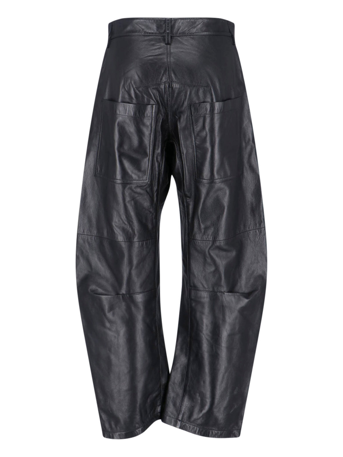 "Shon" Leather Trousers, Black, Mid-Rise, Belt Loops, Button