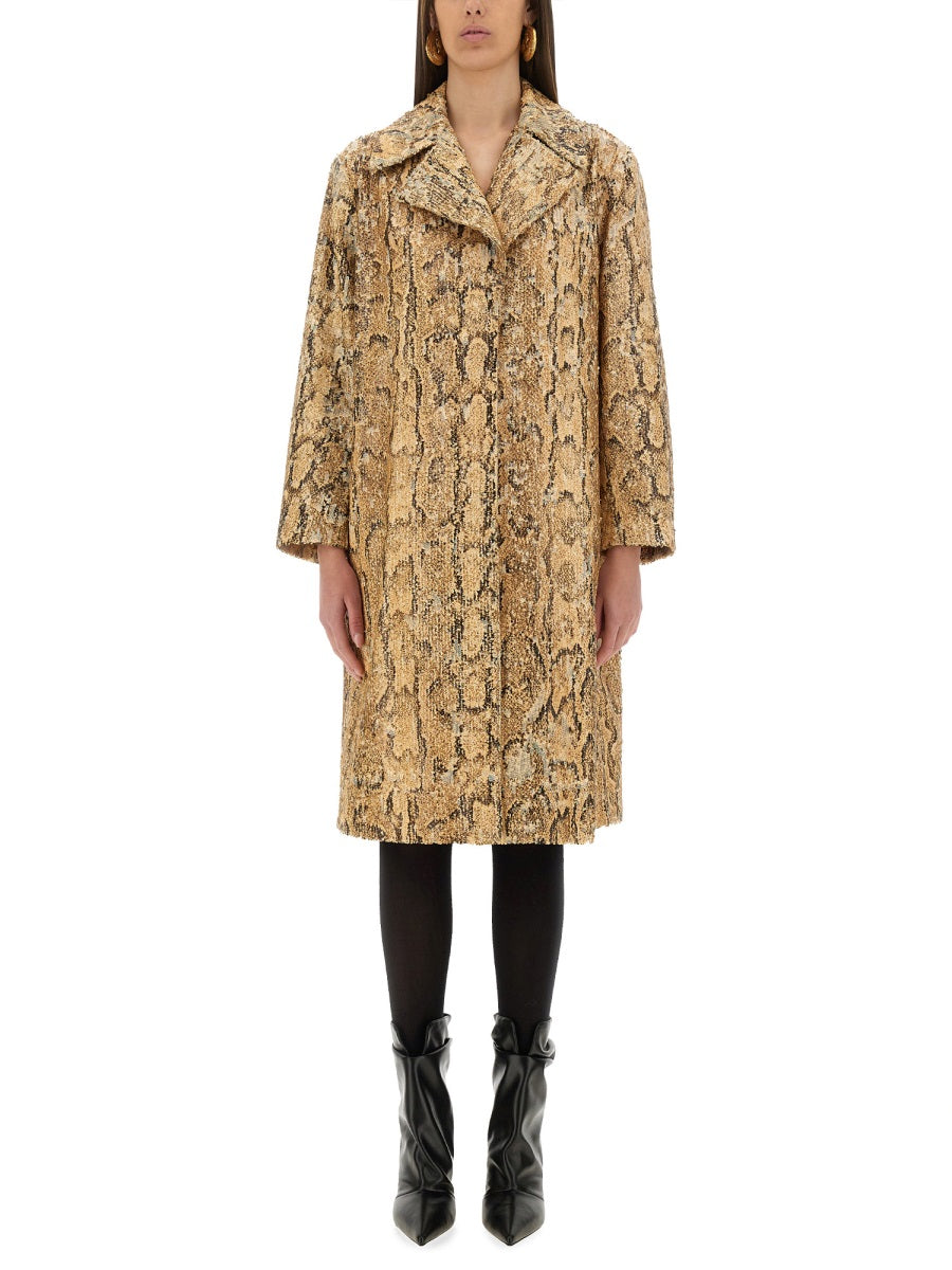 Sequined Cotton Long Coat With Classic Collar