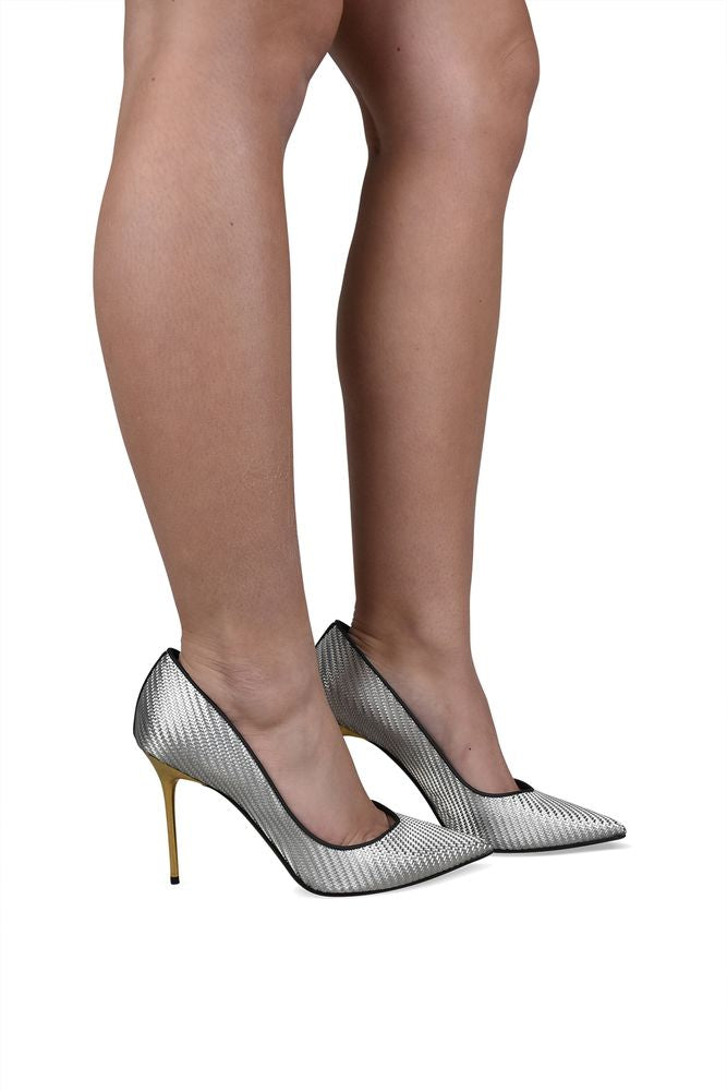 Metallic Silver Pumps With Pointed Toe