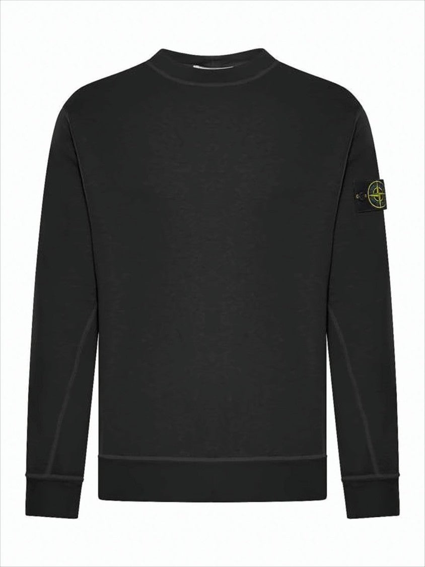 Long-Sleeve Black Crewneck Sweatshirt with Signature Patch