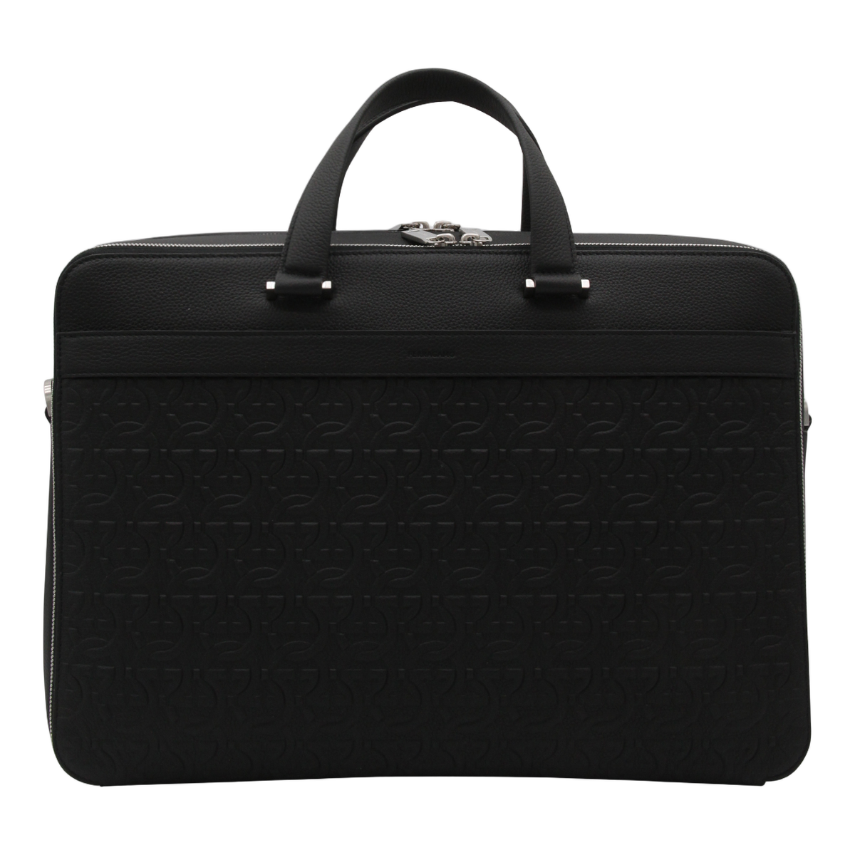Black Briefcase-Style Bag with Subtle Embossed Pattern