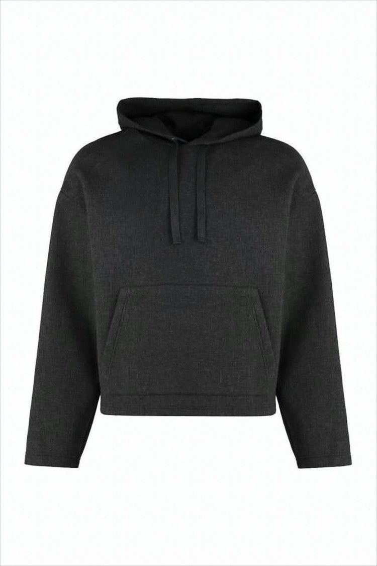 Cropped Boxy Hoodie With Drawstring Hood And Kangaroo Pocket