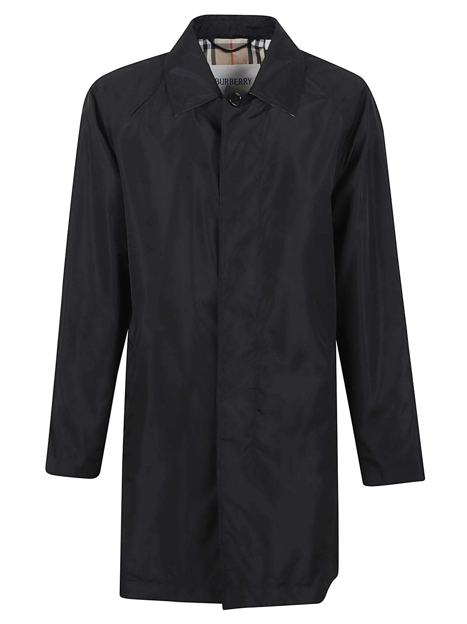Single-Breasted Nylon Coat with Check Lining