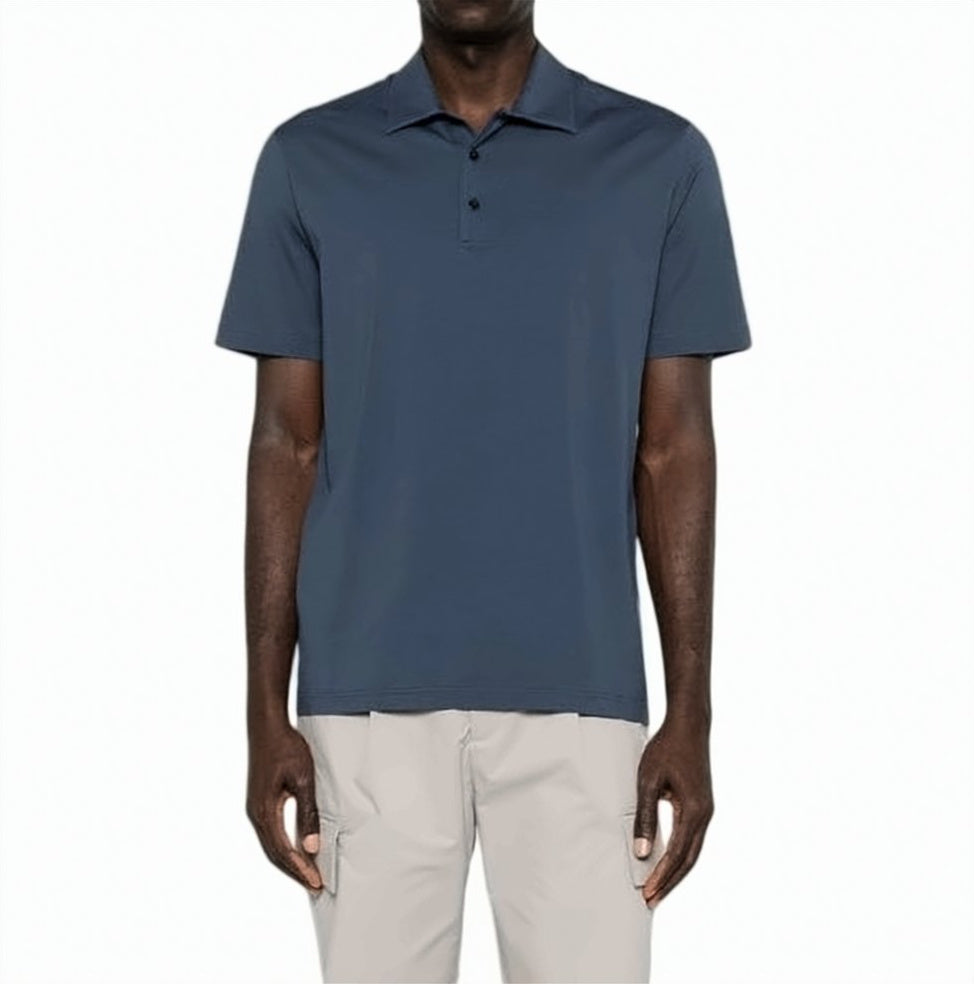 Blue Cotton Solid Color Polo Shirt