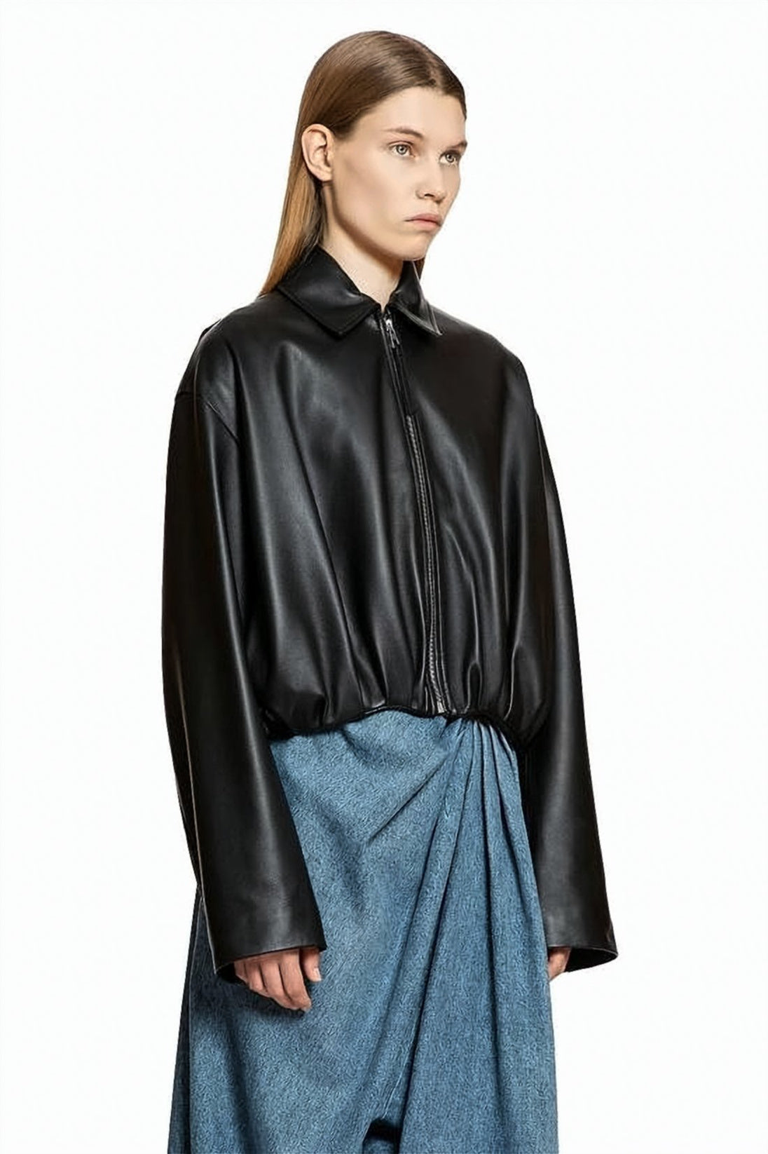 Lamb Leather Coat with Oversized Silhouette