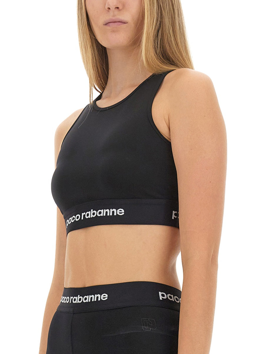 Fitted Crop Top with Logo Band in Black