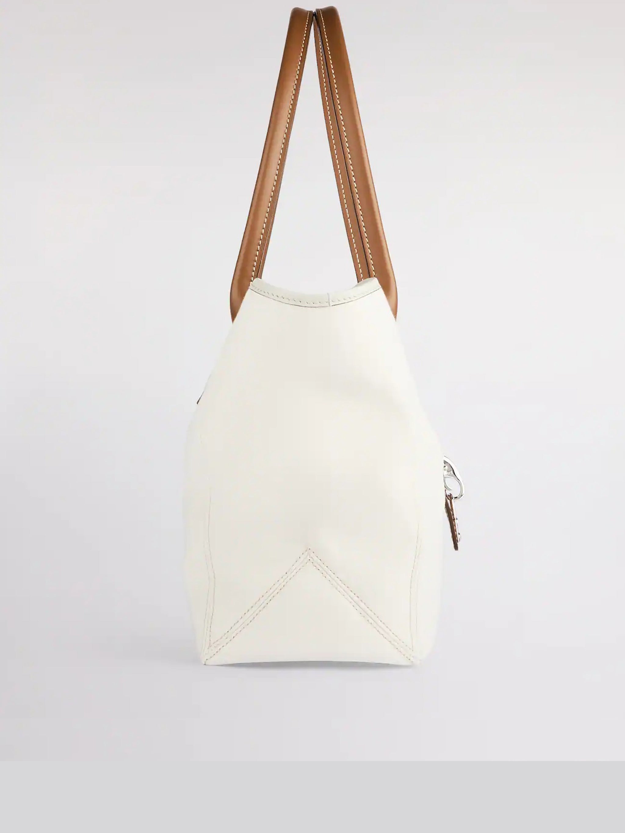 Structured White Tote Brown Leather Trim