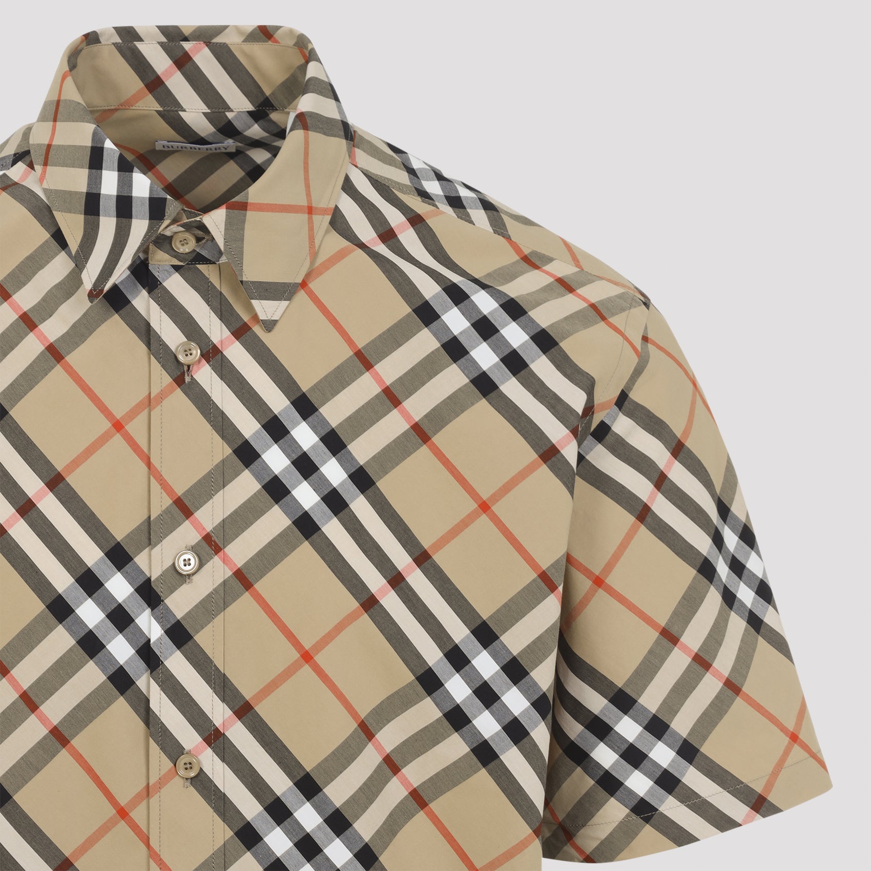 Short-Sleeved Check Pattern Shirt With Button-Down Front