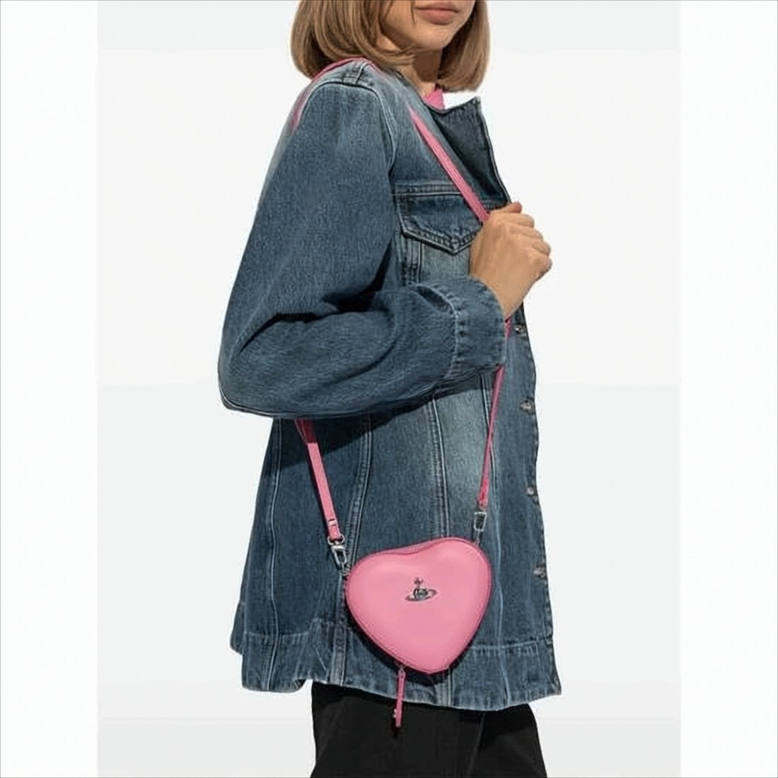 Heart-Shaped Nappa Leather Shoulder Bag with Zip Closure
