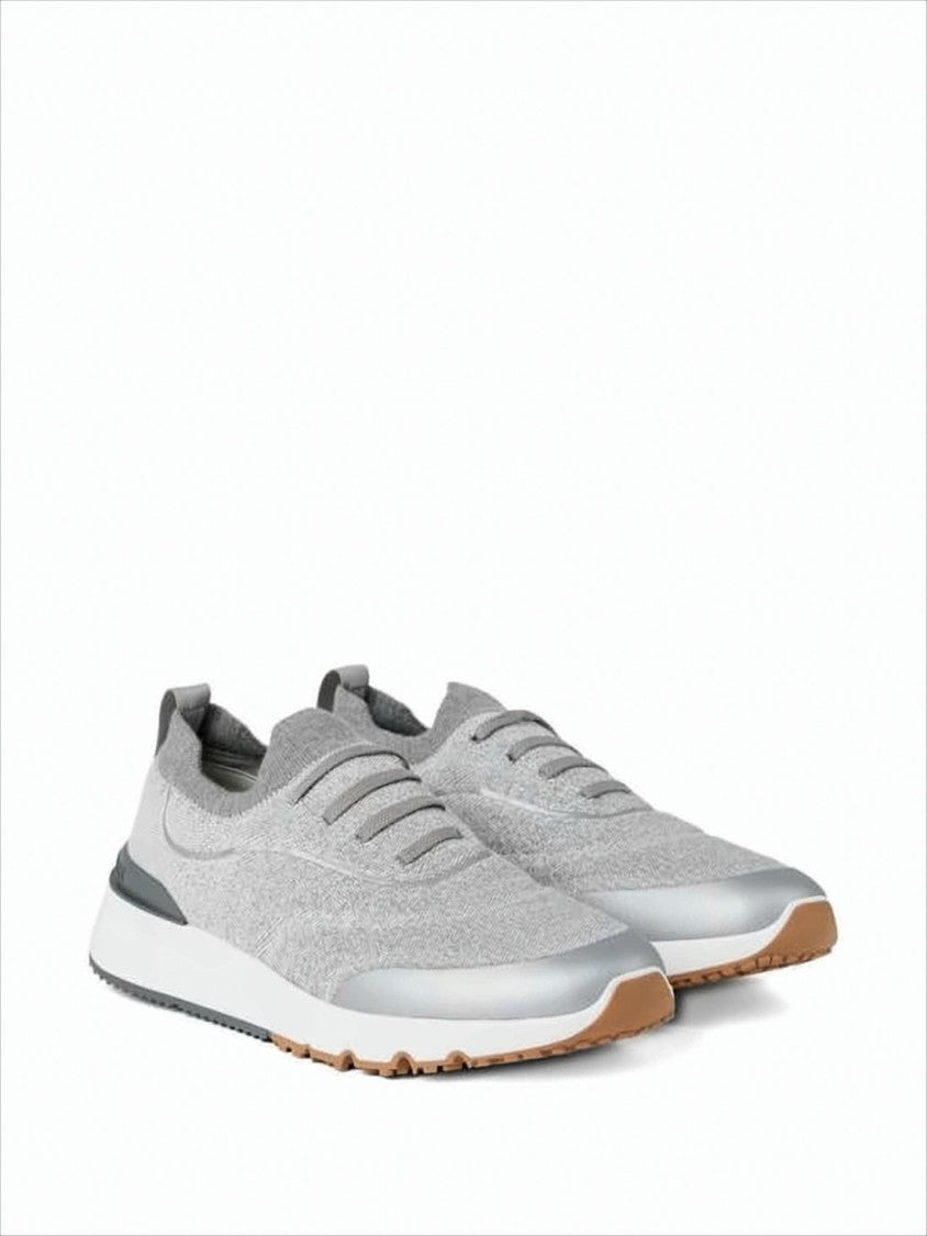 Knitted Low-Profile Sneakers With Tonal Laces And Cushioned Midsole