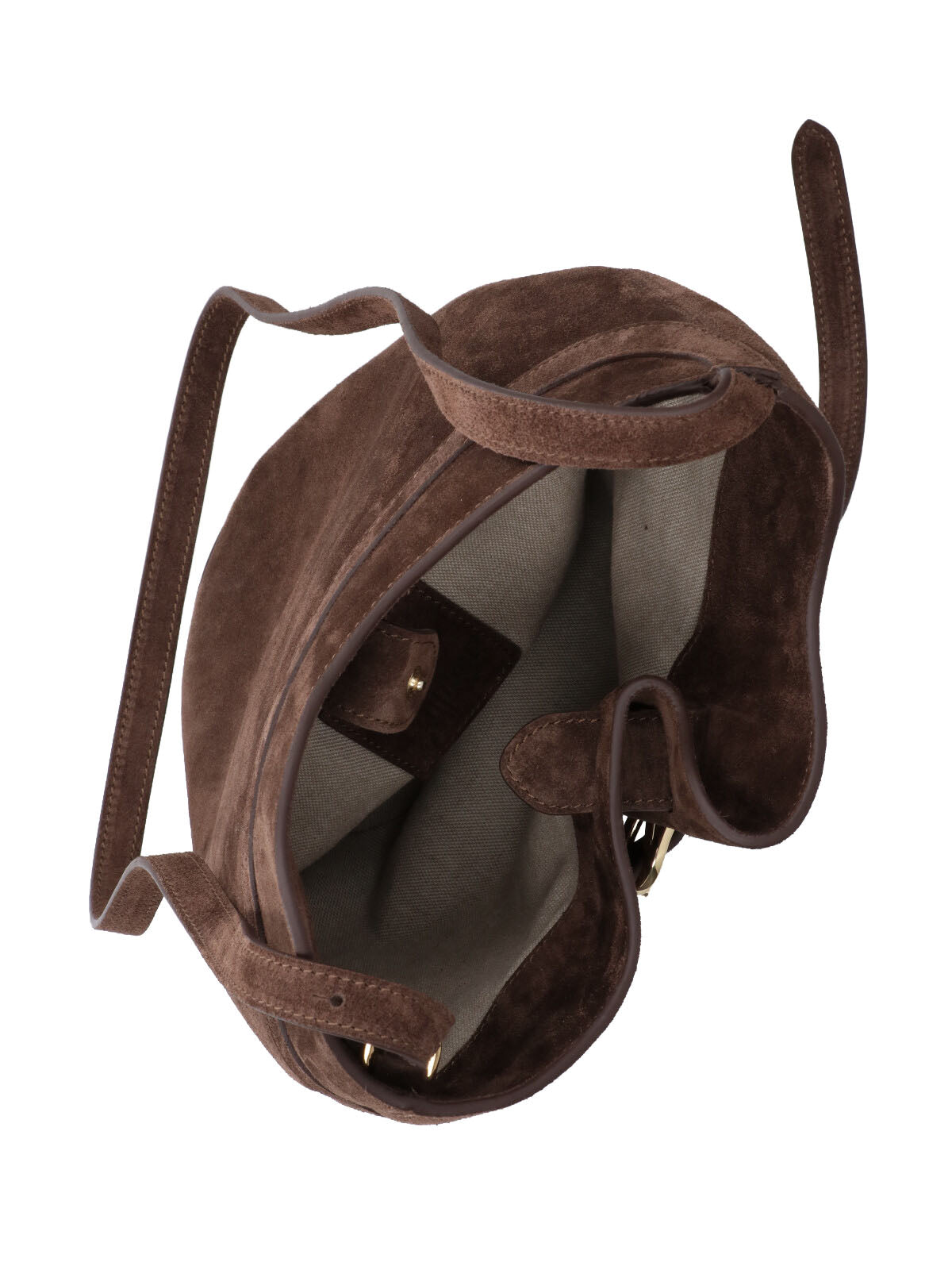 Brown Belted Suede Bucket Bag