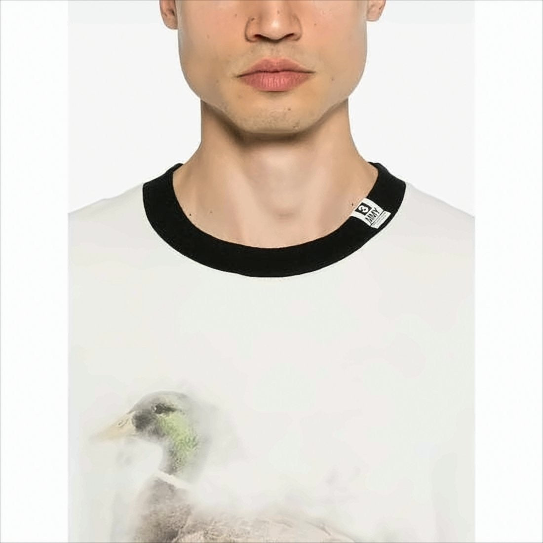 Relaxed Fit White T-Shirt with Blurred Duck Graphic
