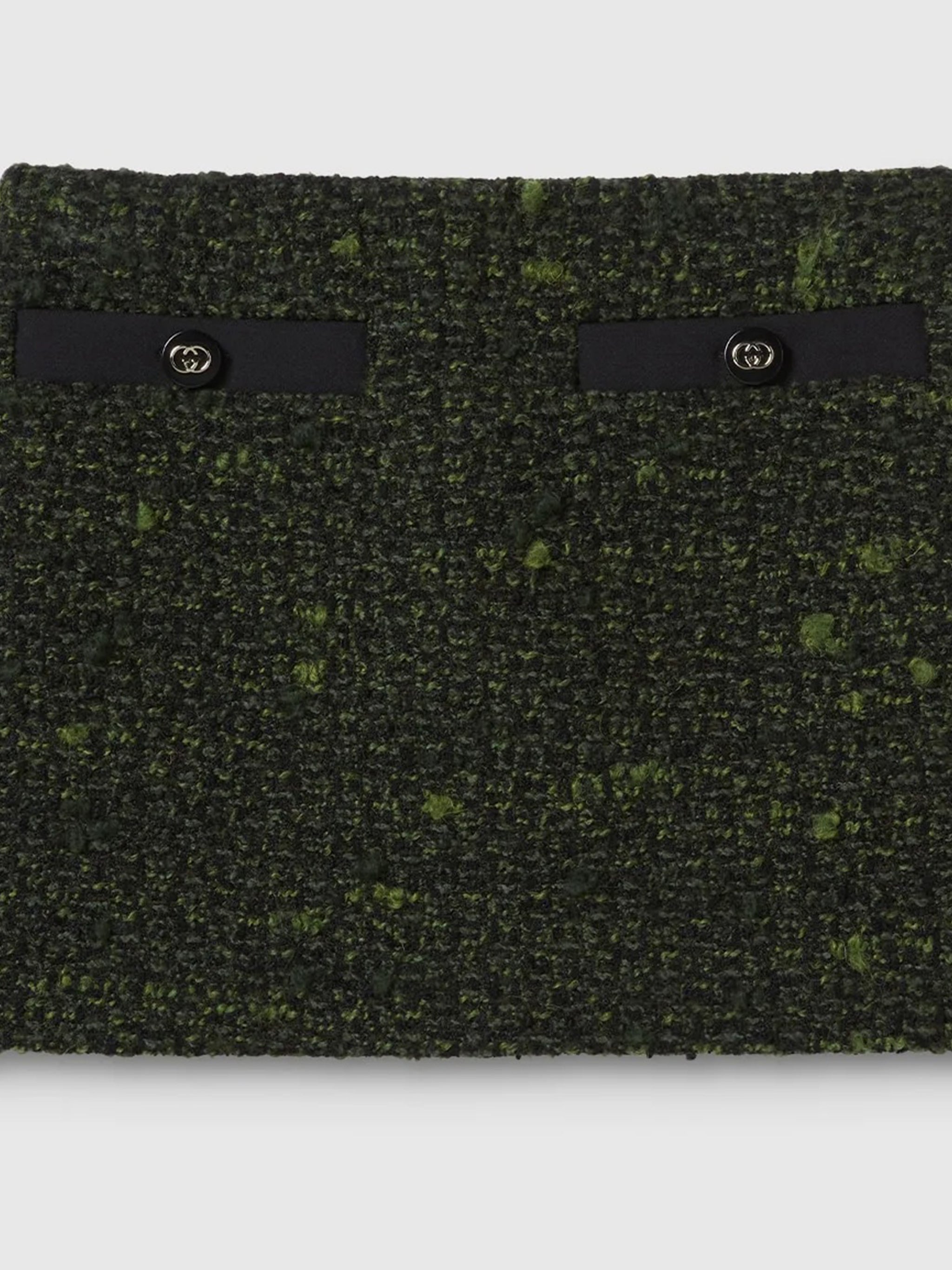 Green Wool Boucle Decorative Pocket Skirt