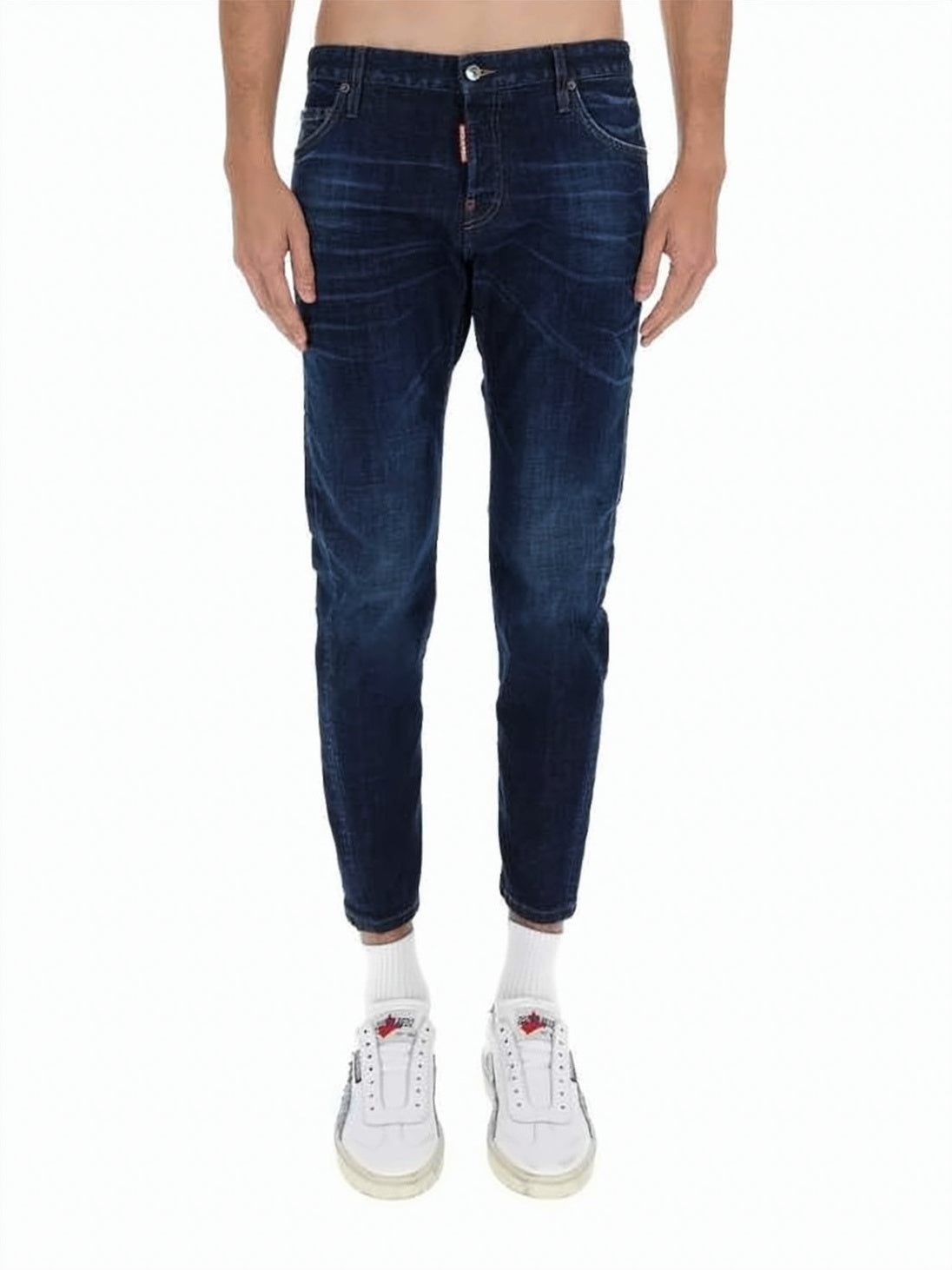 Five-Pocket Denim Pants with Tapered Leg and Indigo Wash