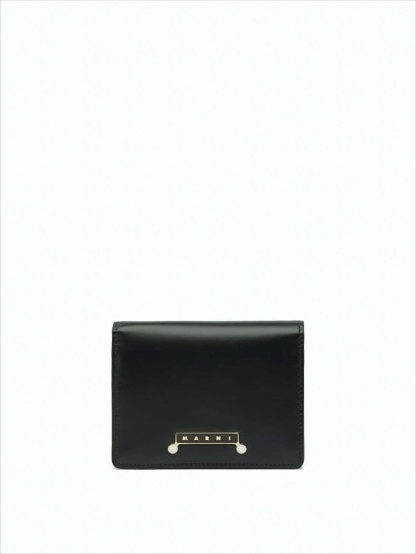 Rectangular Leather Wallet with Gold-tone Plaque