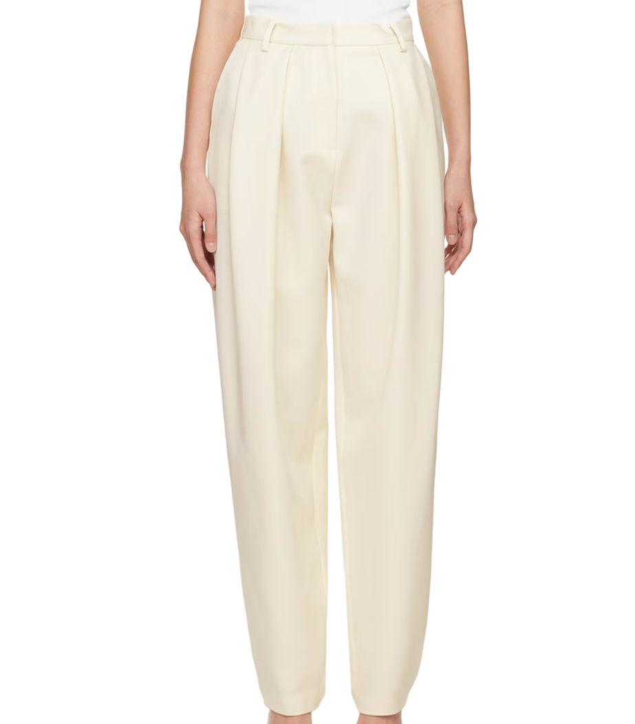 High-Waisted Cream Wool Tapered Pants