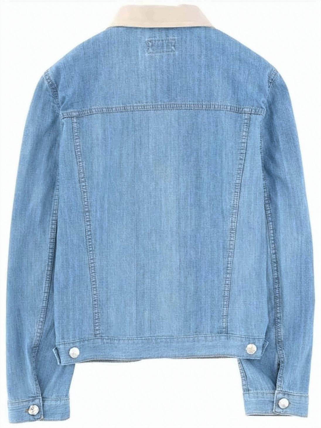 Light Blue Wash Denim Jacket with Contrasting Beige Collar