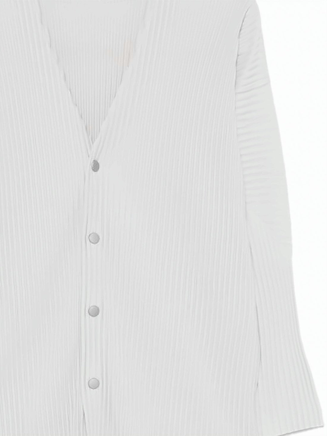Finely Pleated White Cardigan with V-Neckline