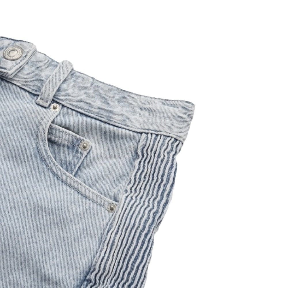 Light Washed Denim Mini Skirt with Vertical Stitching