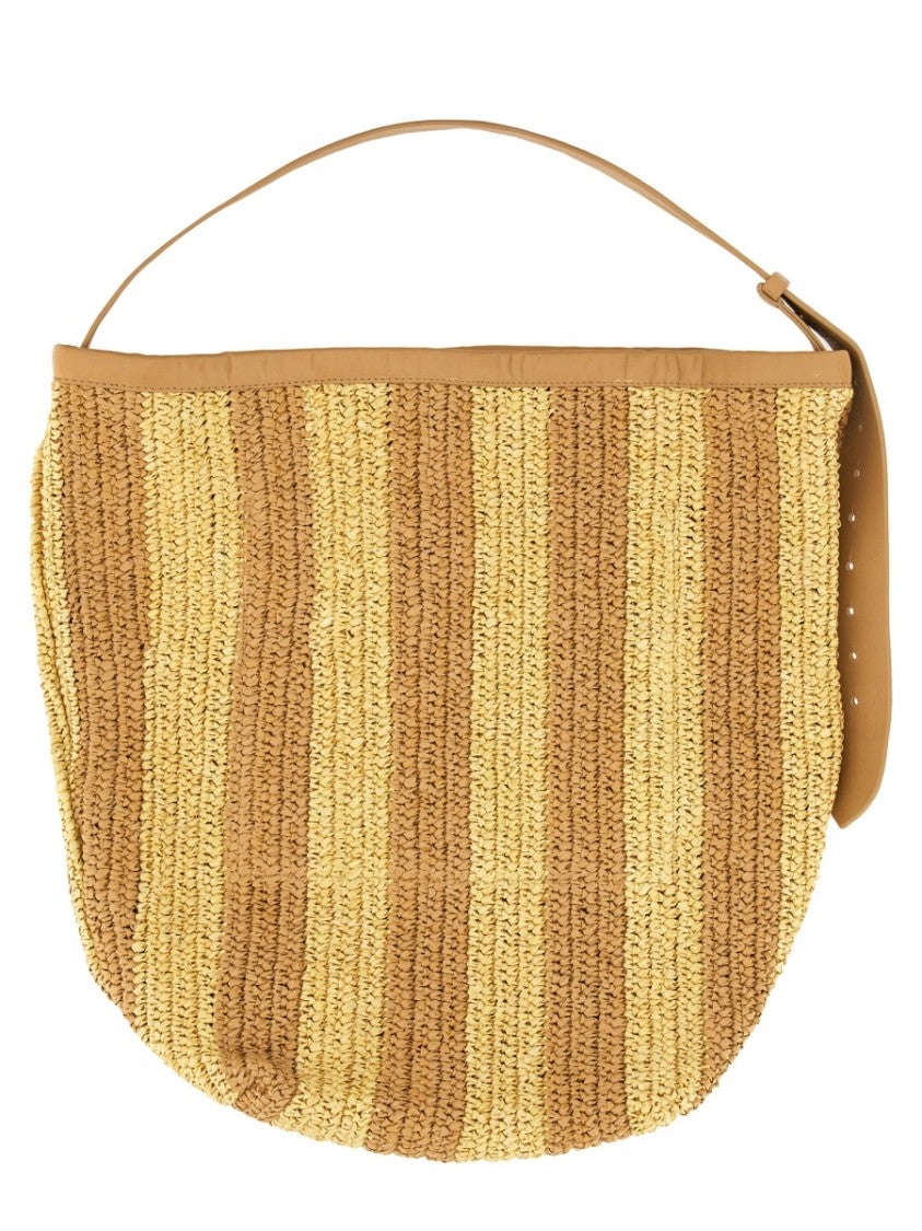 Textured Straw Bag With Leather Handle