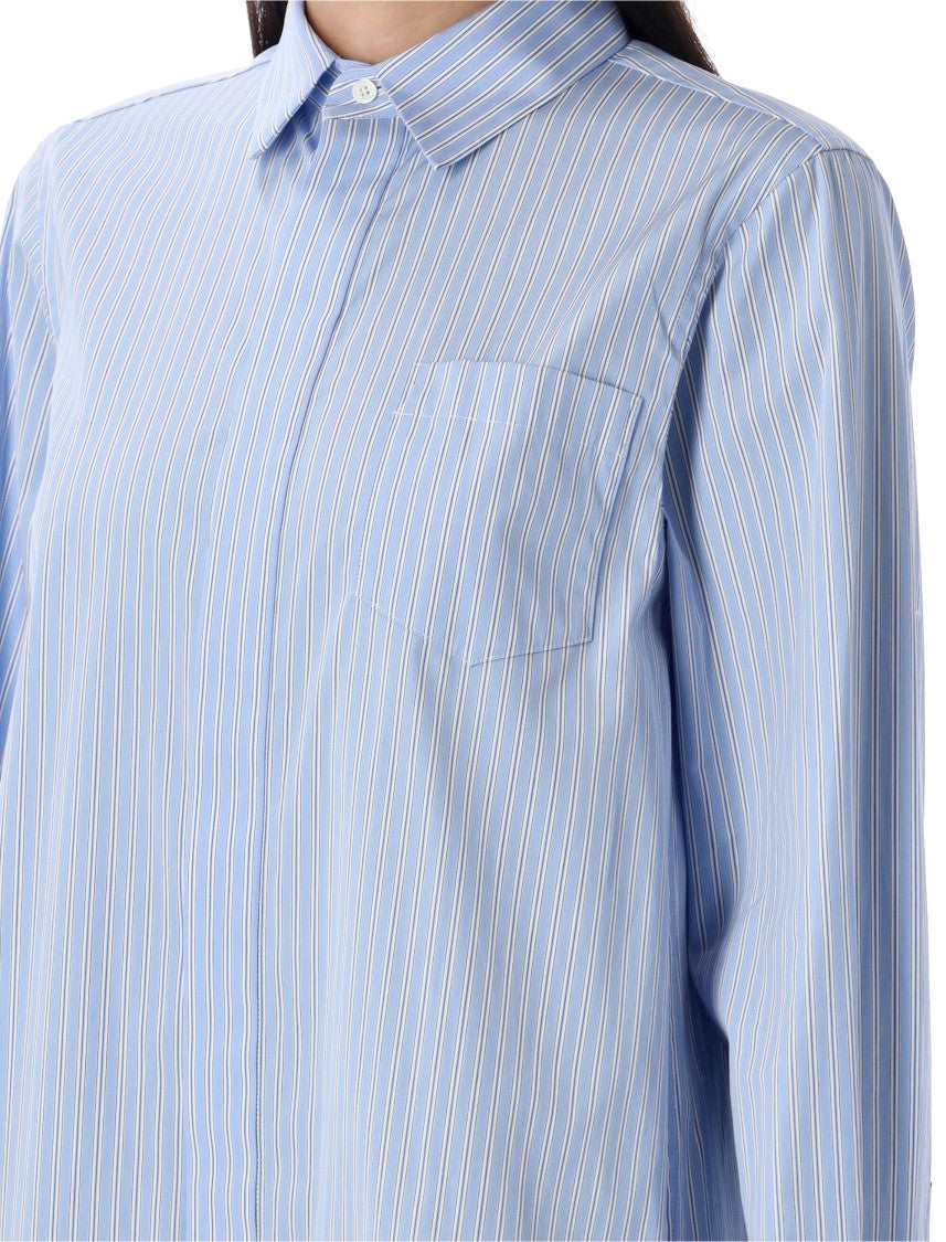Frilled Hem Striped Shirt Dress