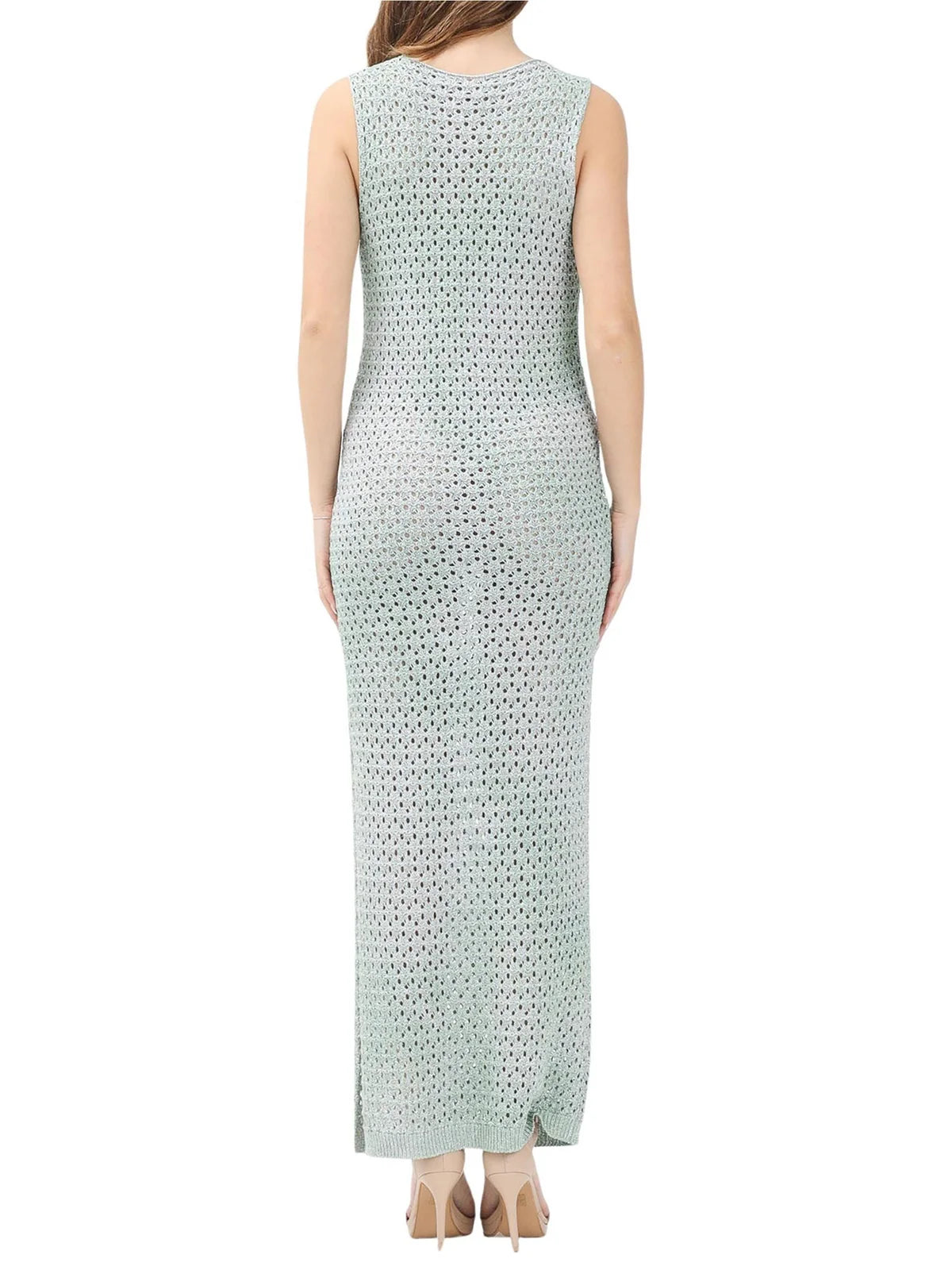 Green Viscose Polyester Straight Knit Dress