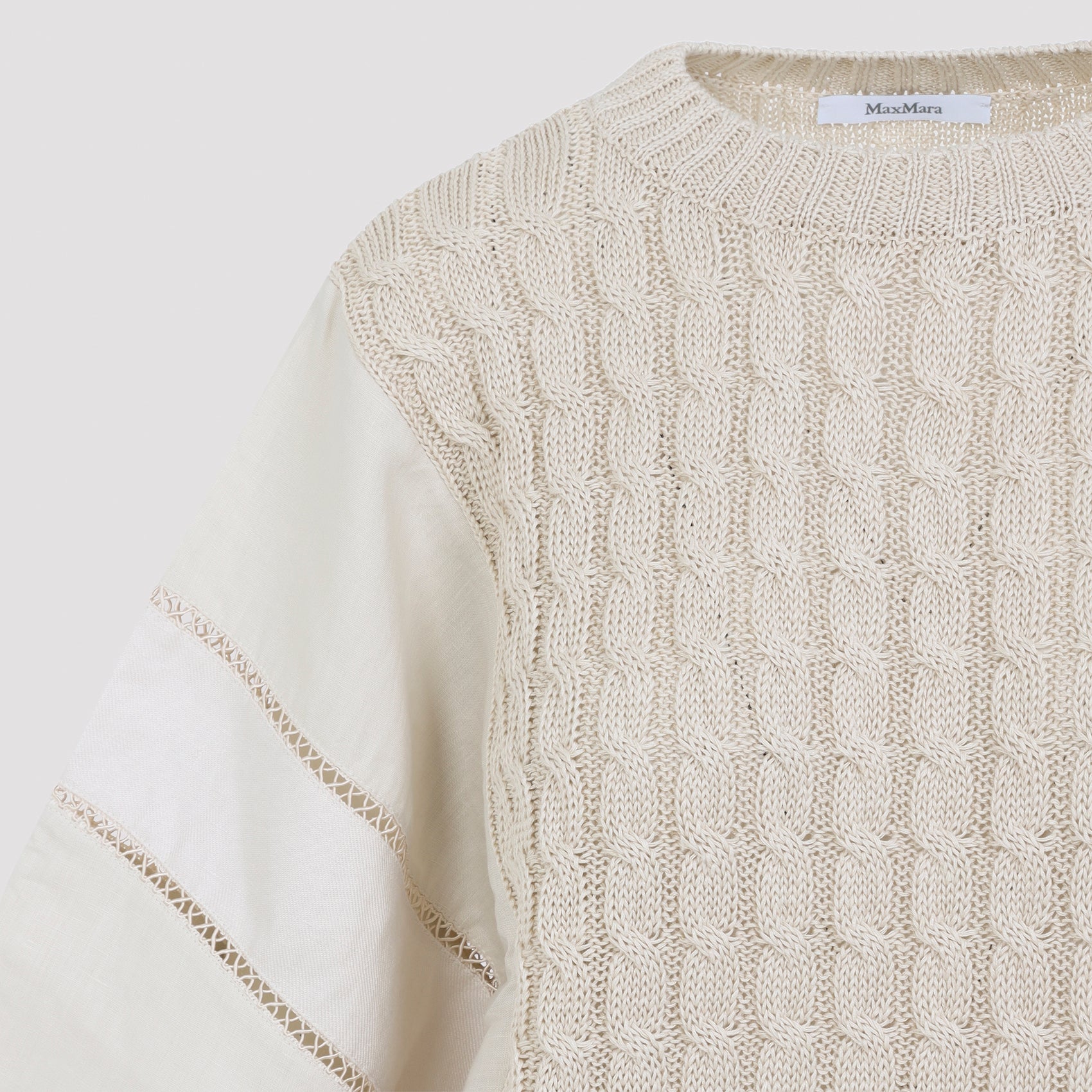 Cable Knit Sweater With Openwork Sleeve Detail