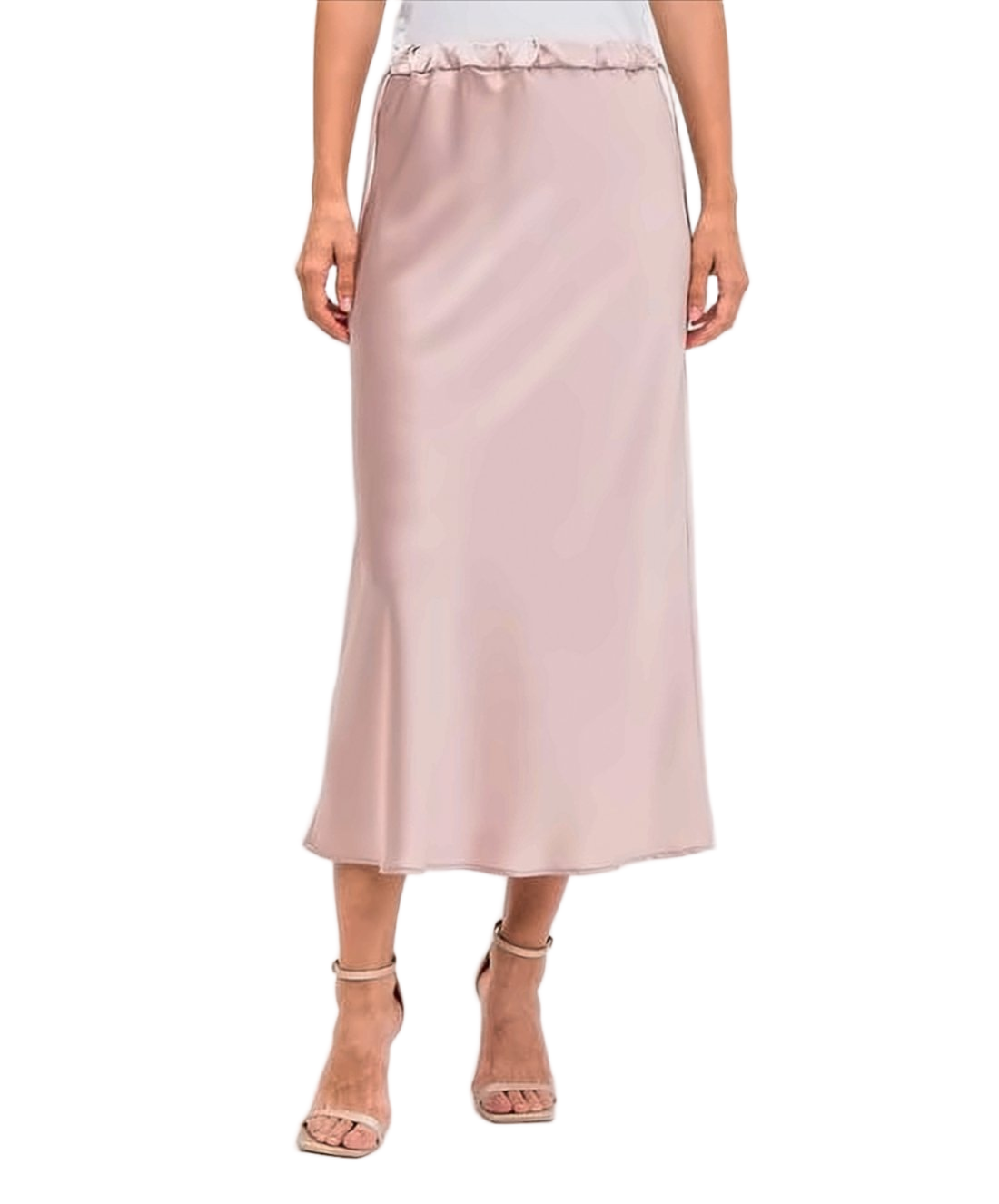 Silky Midi Skirt with Elastic Waistband