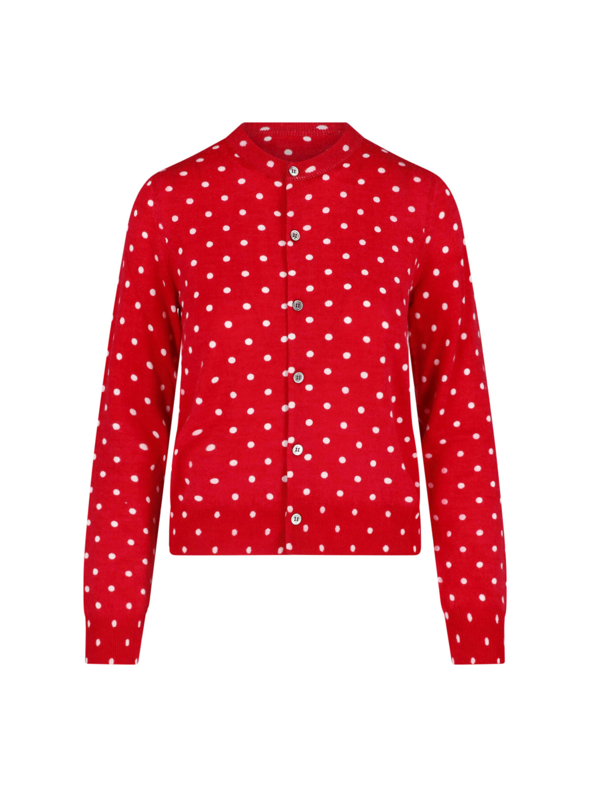 Red Polka Dot Button-Down Cropped Sweater