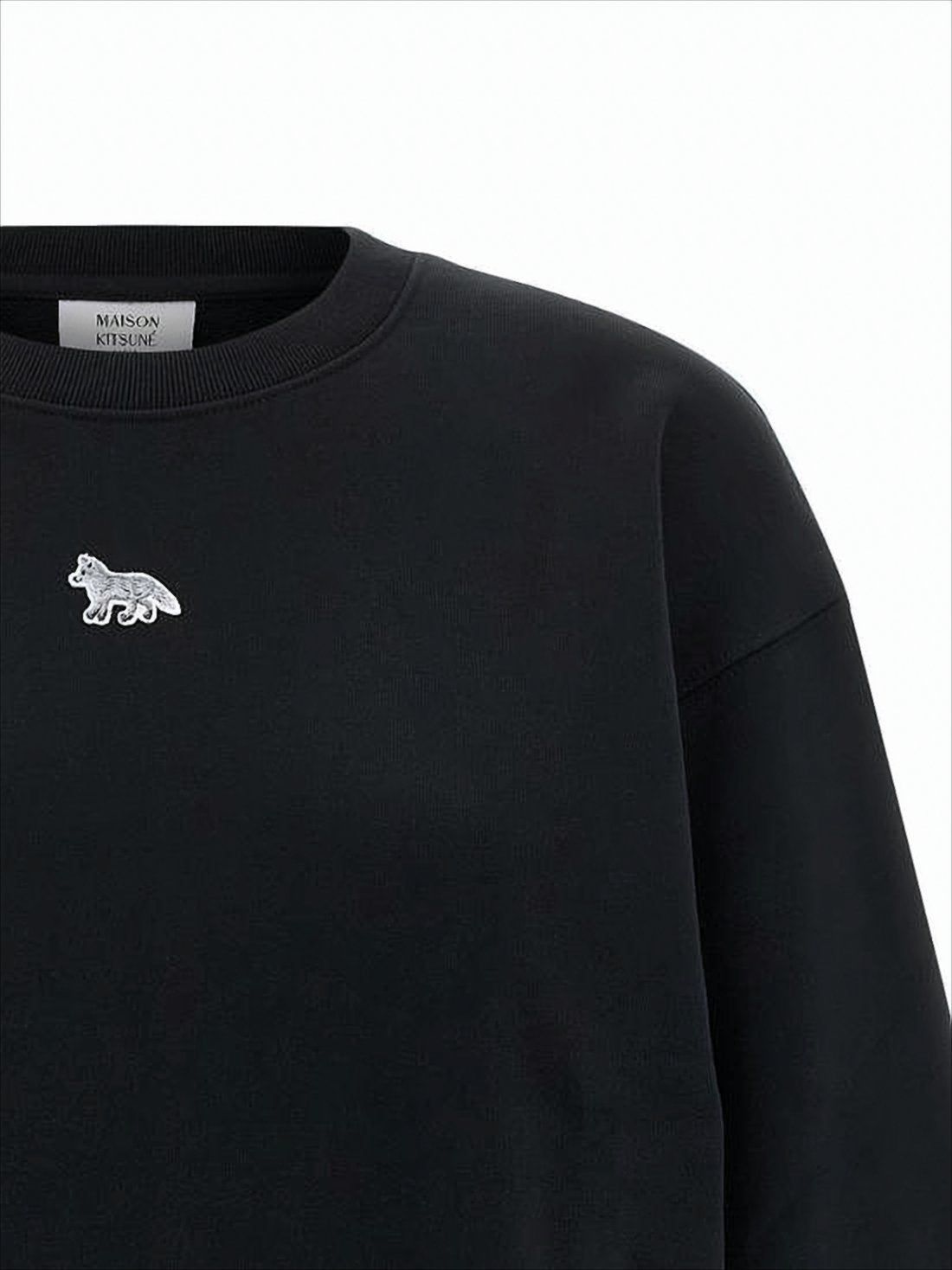 Oversized Black Sweatshirt With Embroidered Fox Logo