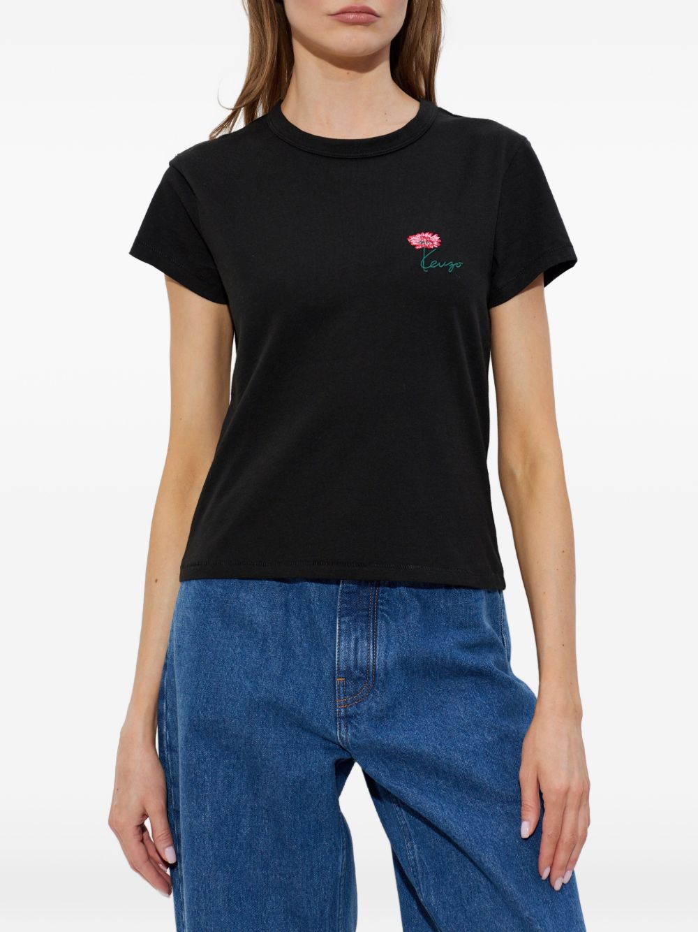 Black Minimalist Crew Neck Cotton Top