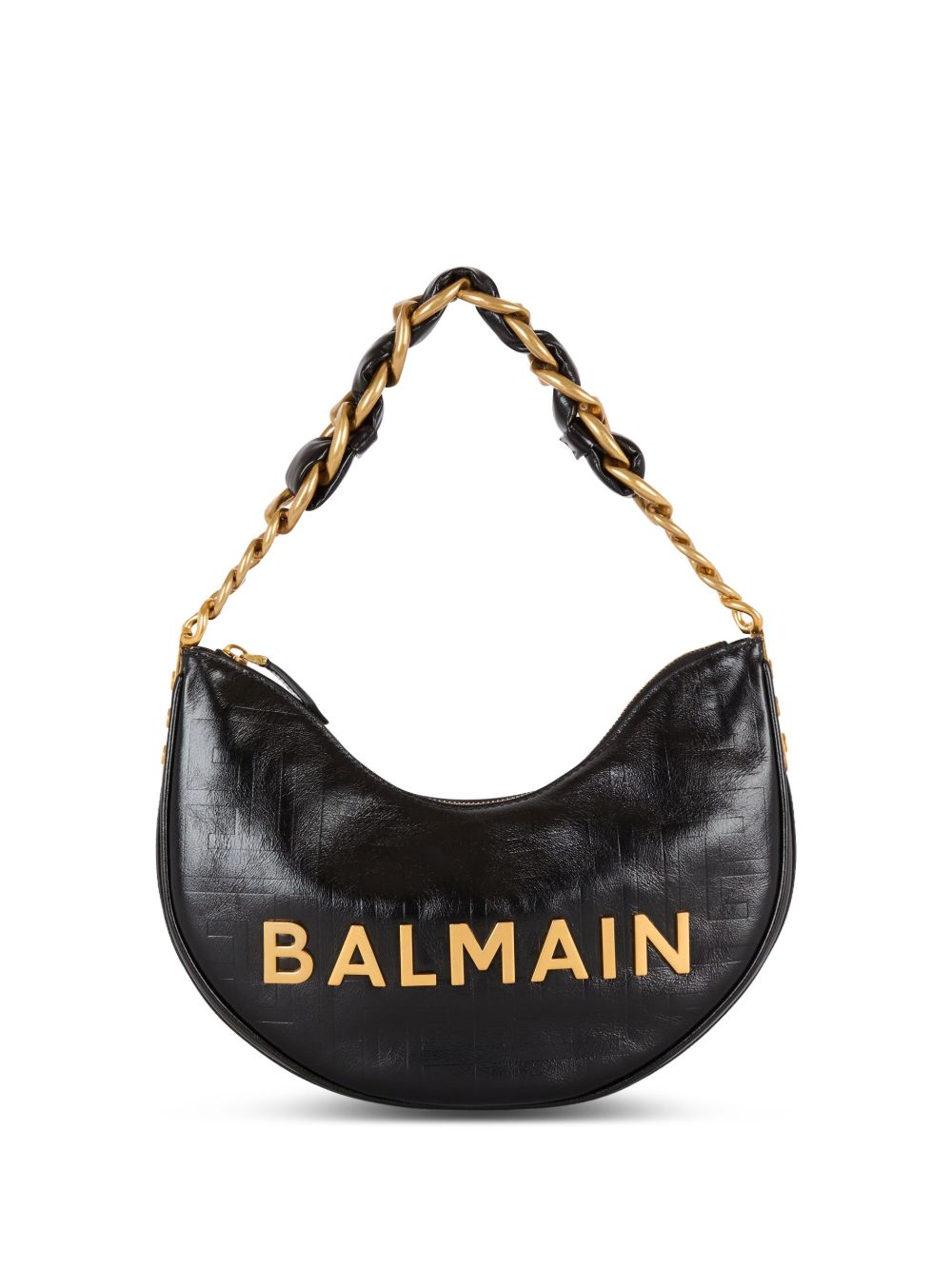 Crescent-Shaped Leather Bag with Gold-Tone Accents