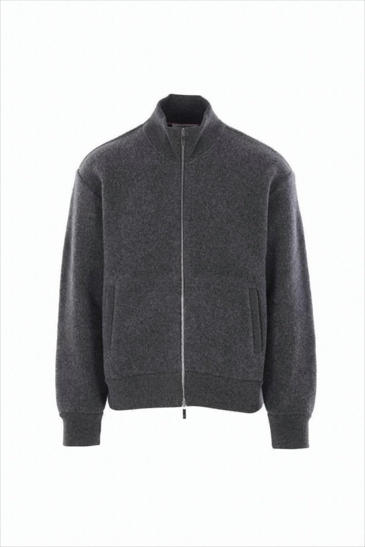Wool Bomber Jacket with Minimalist Design and Tricolor Detail