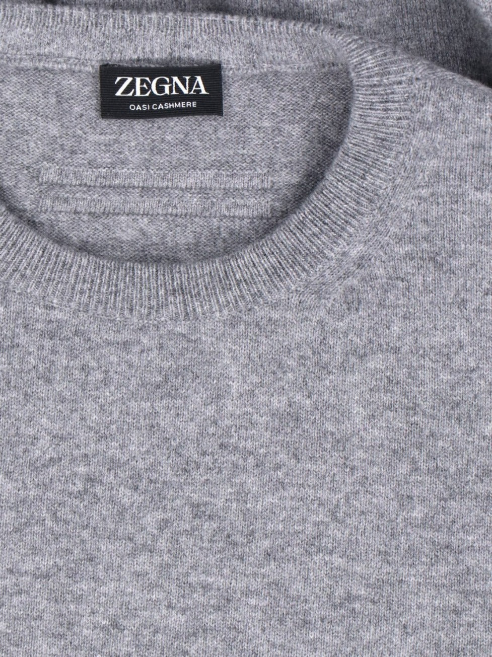 Cashmere Sweater Gray Crew Neck Ribbed Trim