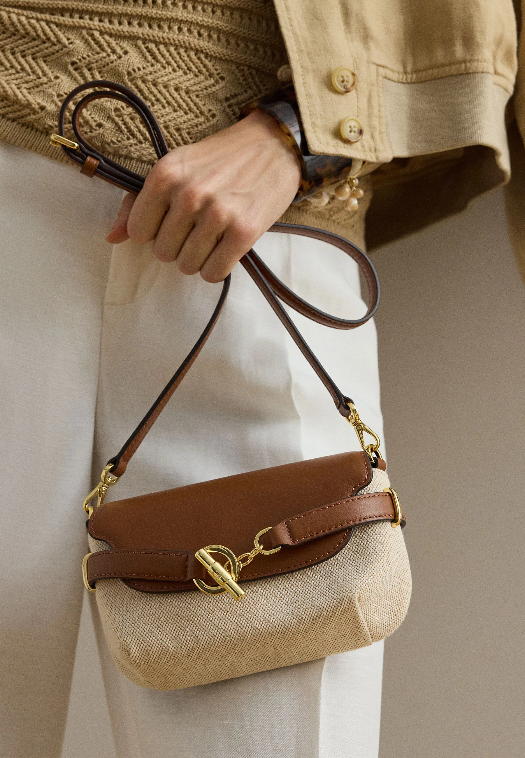 Structured Shoulder Bag with Smooth Leather Flap