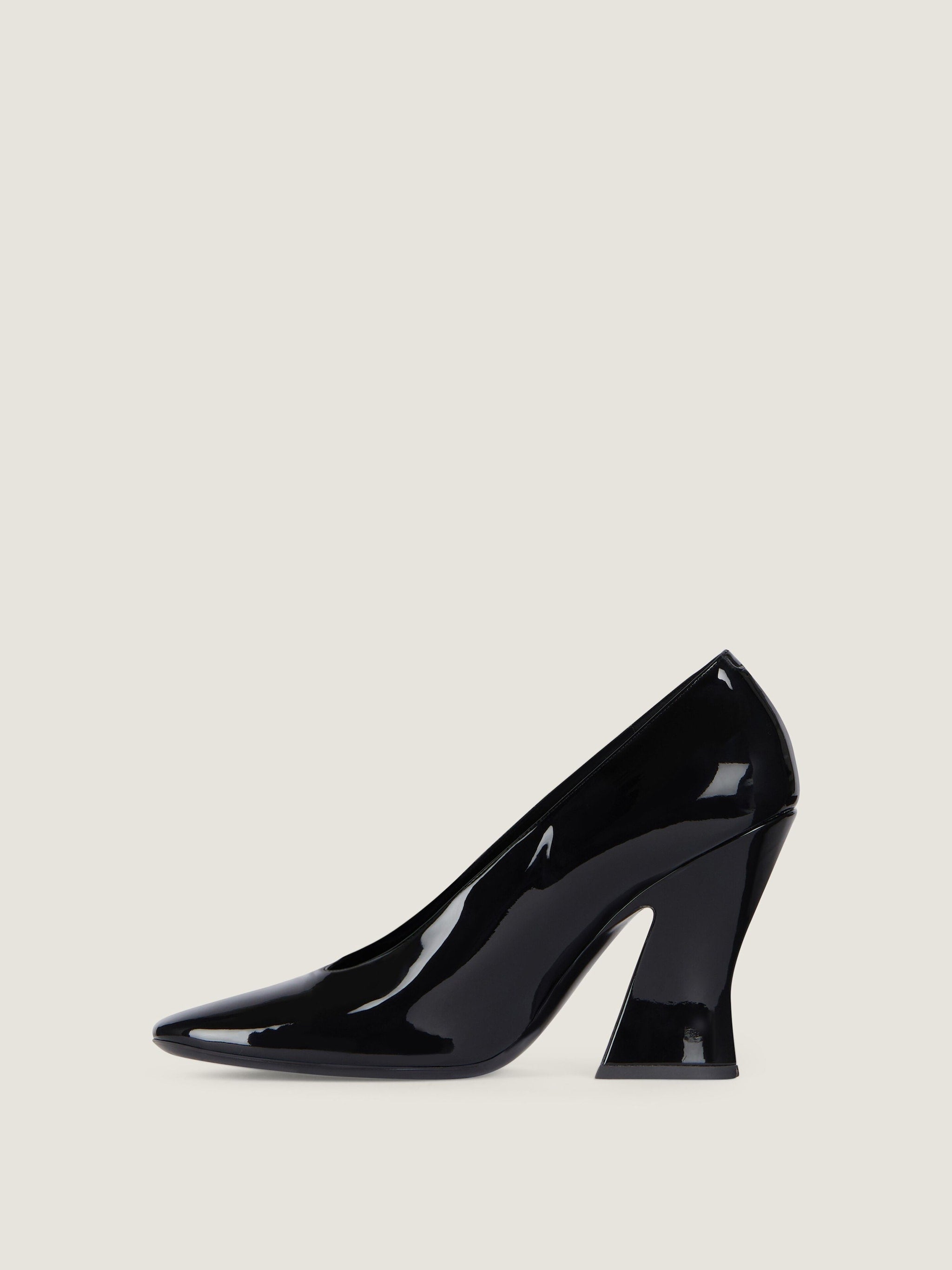 Sculpted Black Patent Leather Block Pumps