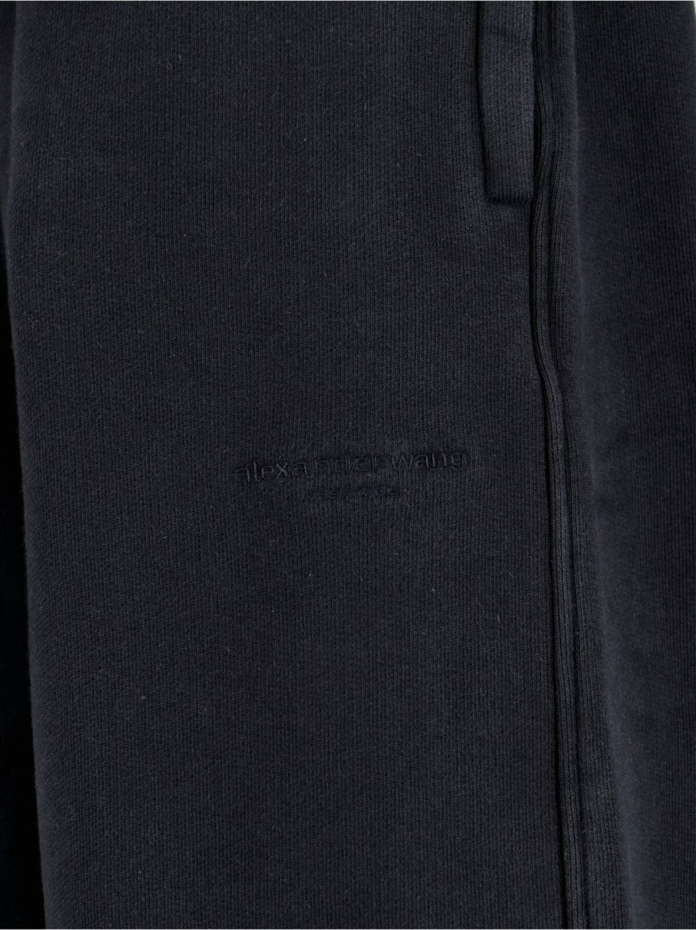 High-Waisted Black Cotton Sweatpants With Logo Embroidery