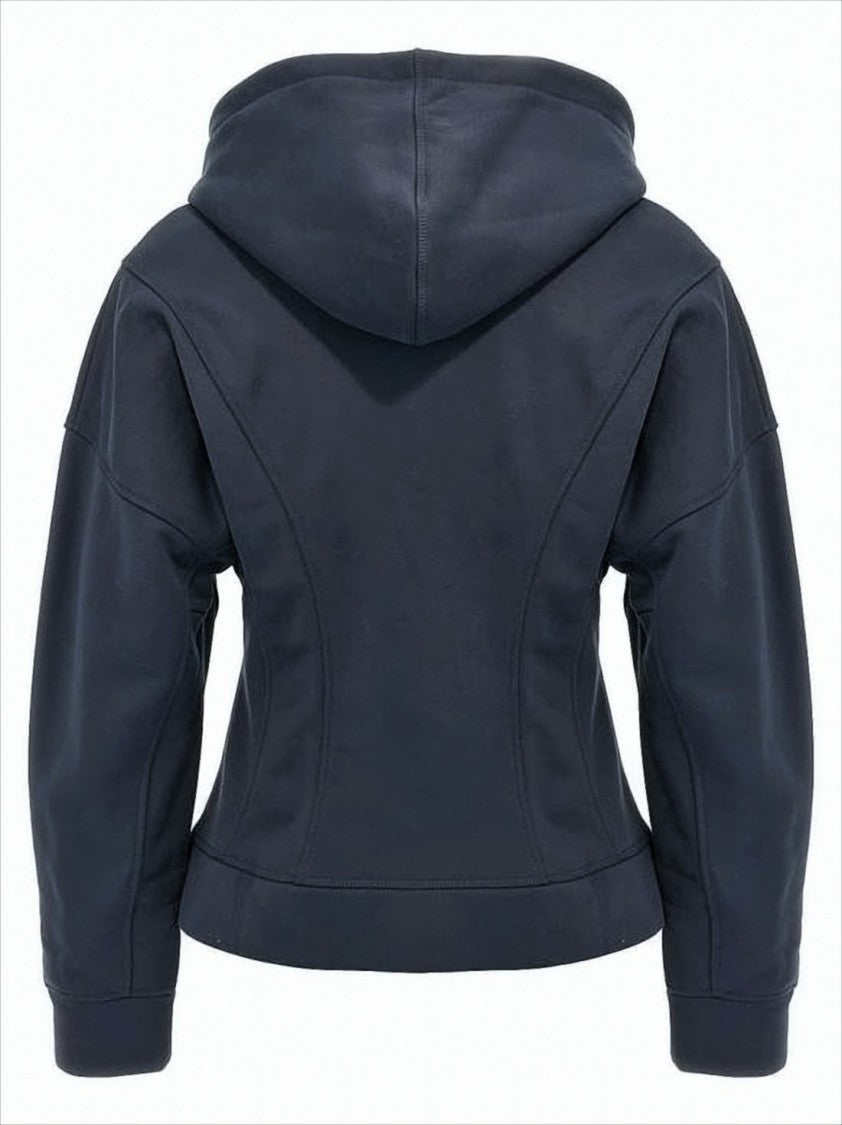 Fitted Blue Organic Cotton Hoodie With Structured Seam Detailing