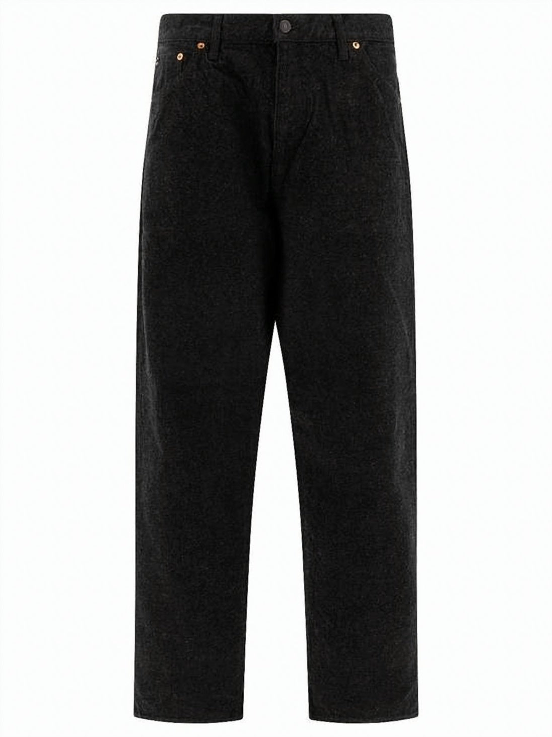 Washed Black Straight-Leg Denim Pants with Copper Rivet Details