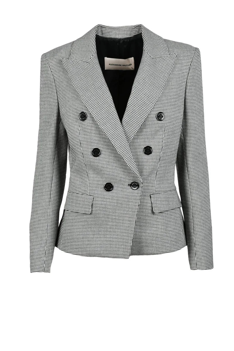 Double-Breasted Viscose Wool Jacket - Black/White