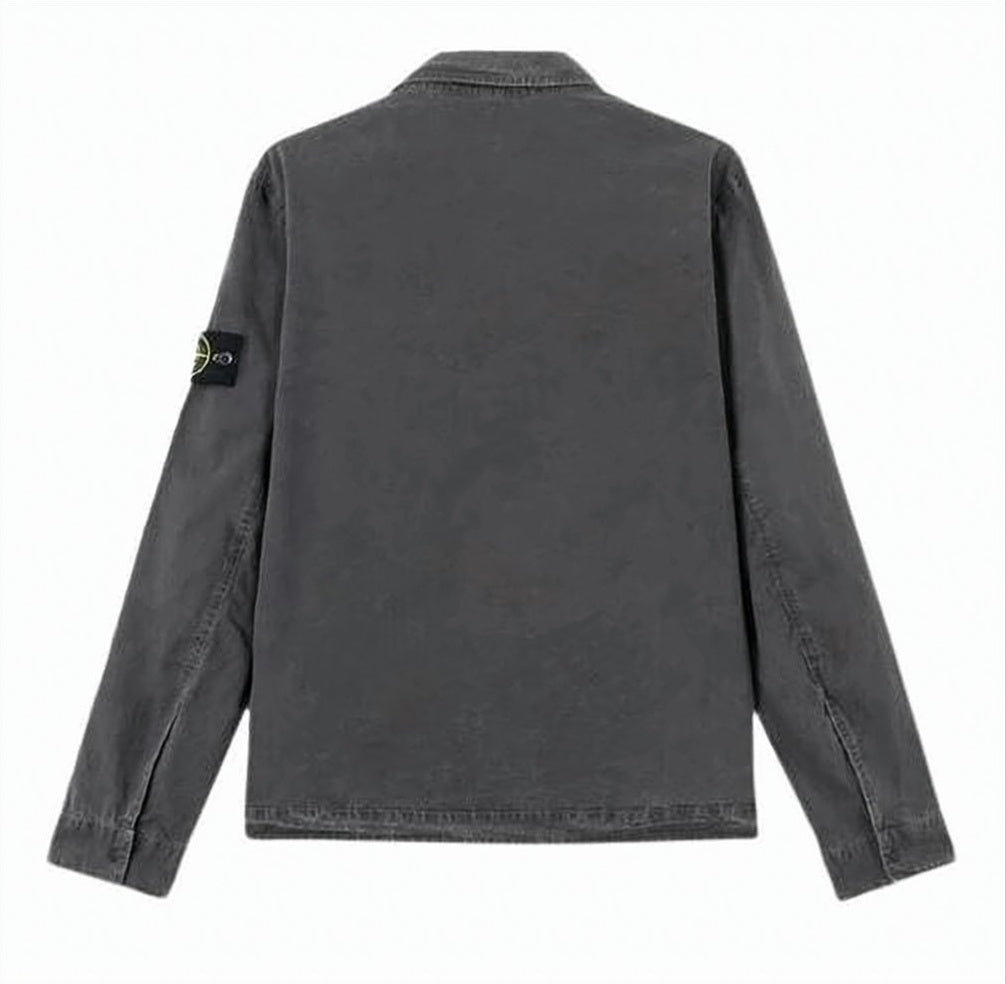 Washed Charcoal Grey Jacket with Classic Collar and Utility Pocket