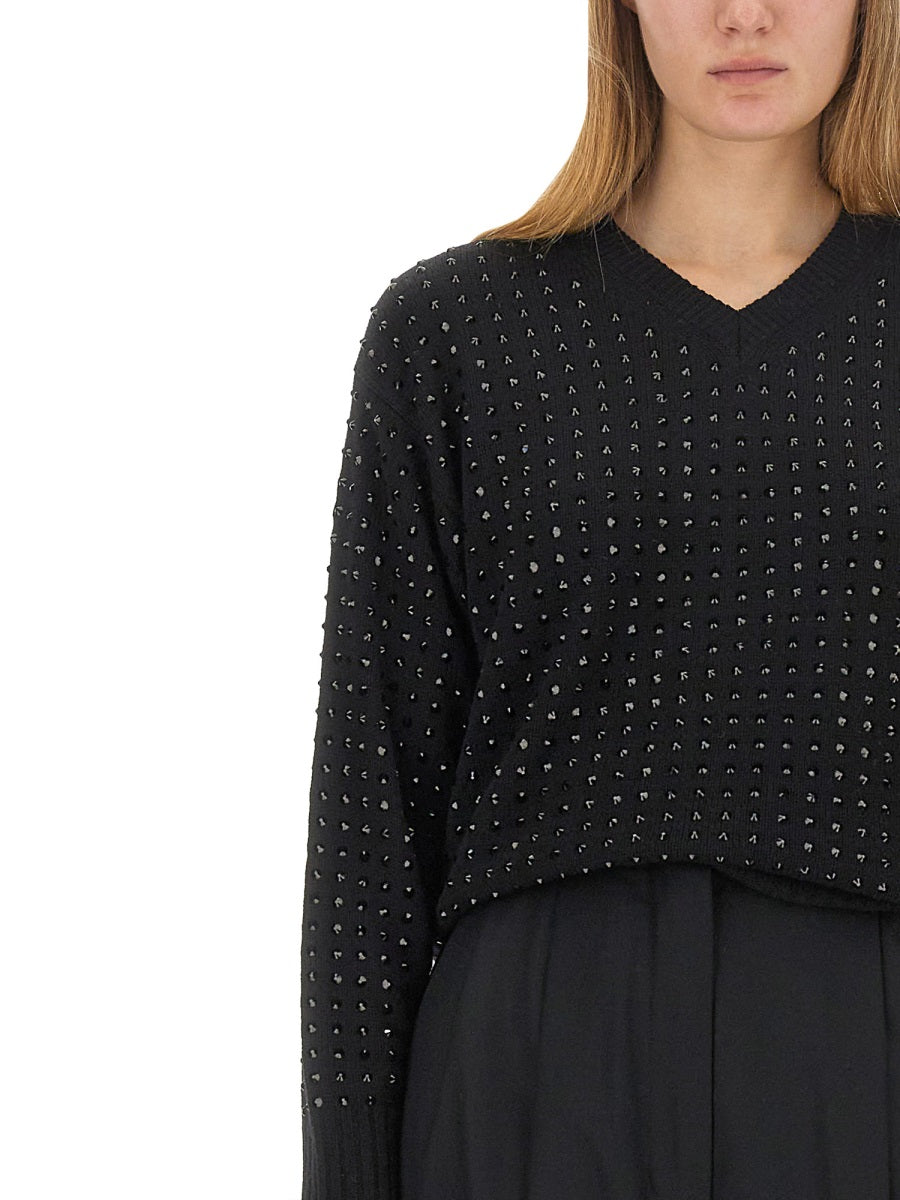 Textured V-Neck Oversized Knit Sweater