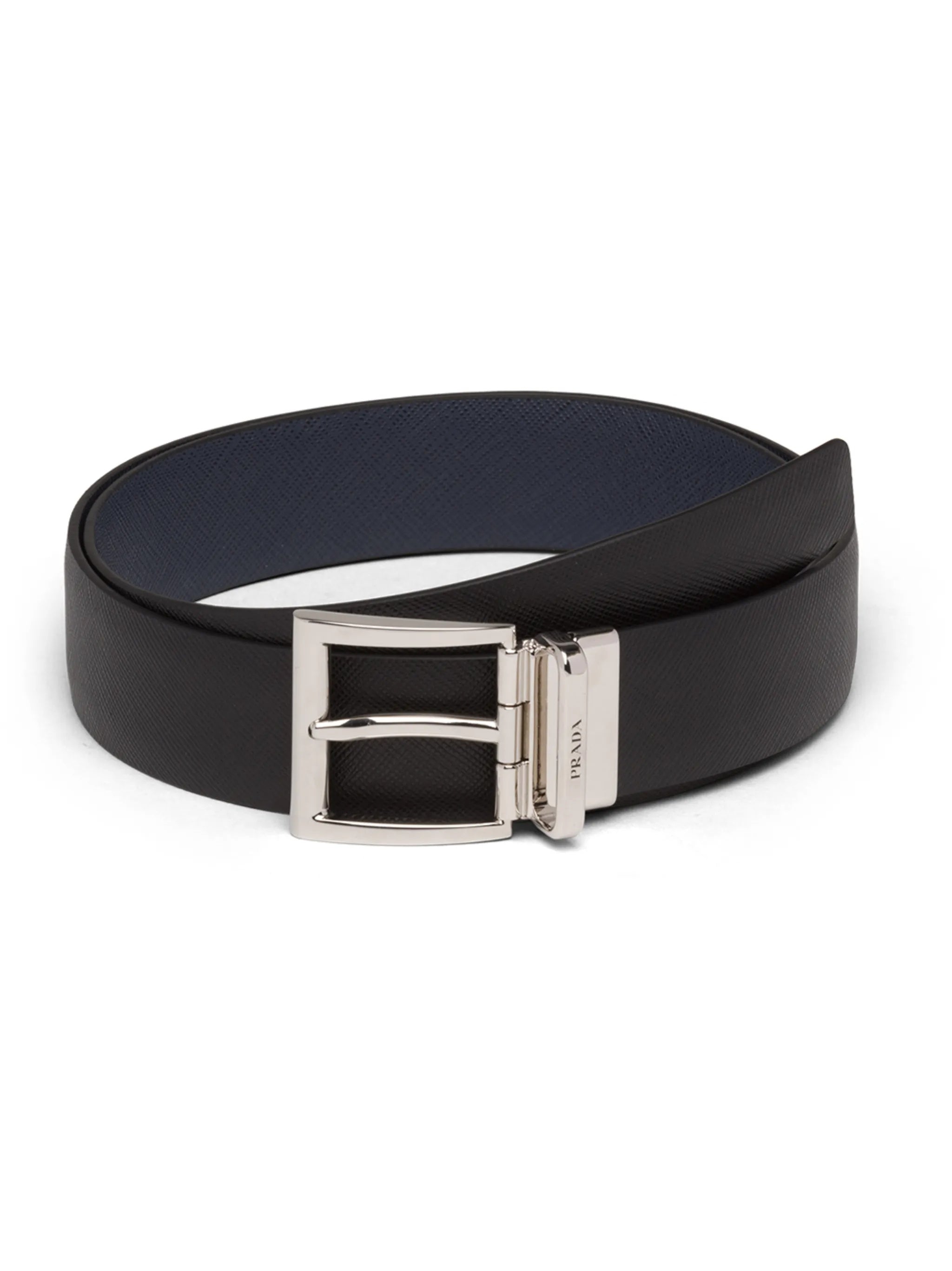 Black/Dark Blue Cintura Textured Leather Belts