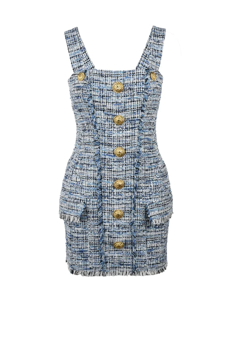 Short Bouclé Dress - Blue