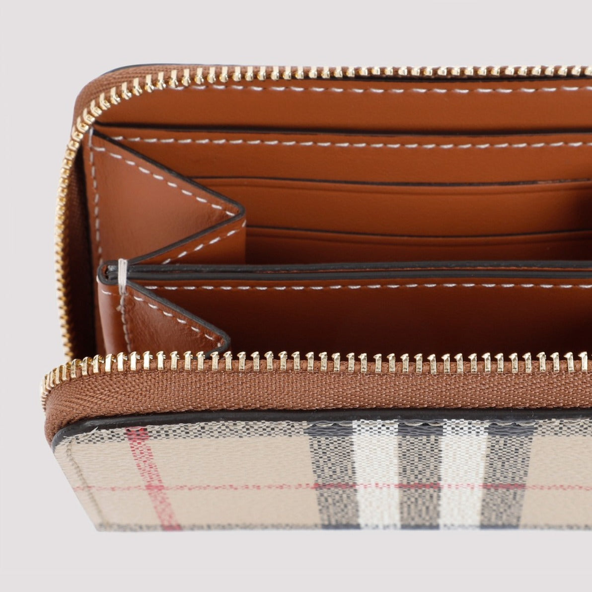 Structured Check Pattern Wallet With Zip Closure